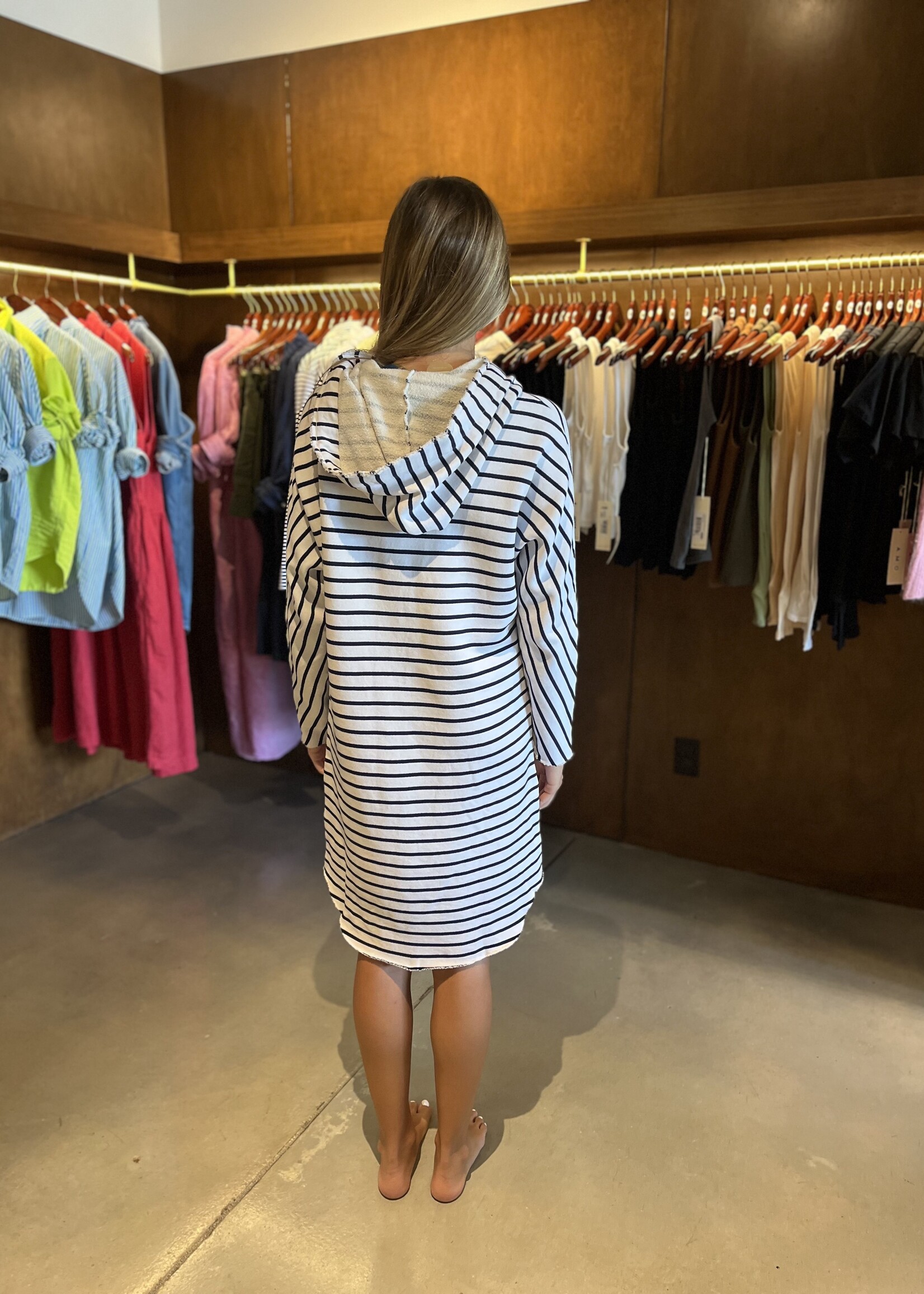 Frank & Eileen Mini James Hooded Dress- White Navy Stripe