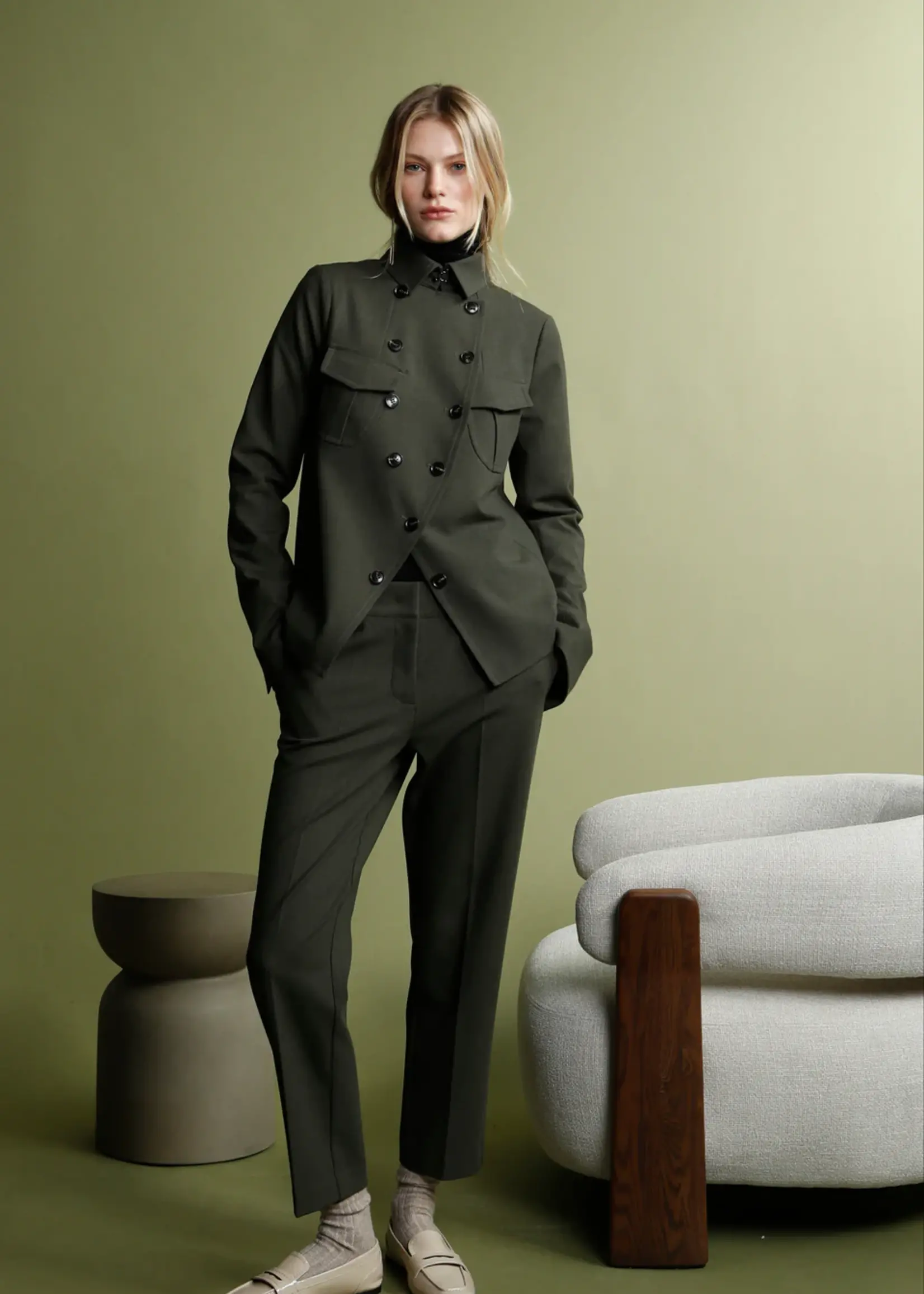 Psophia Double Line Officer Jacket- Kaki