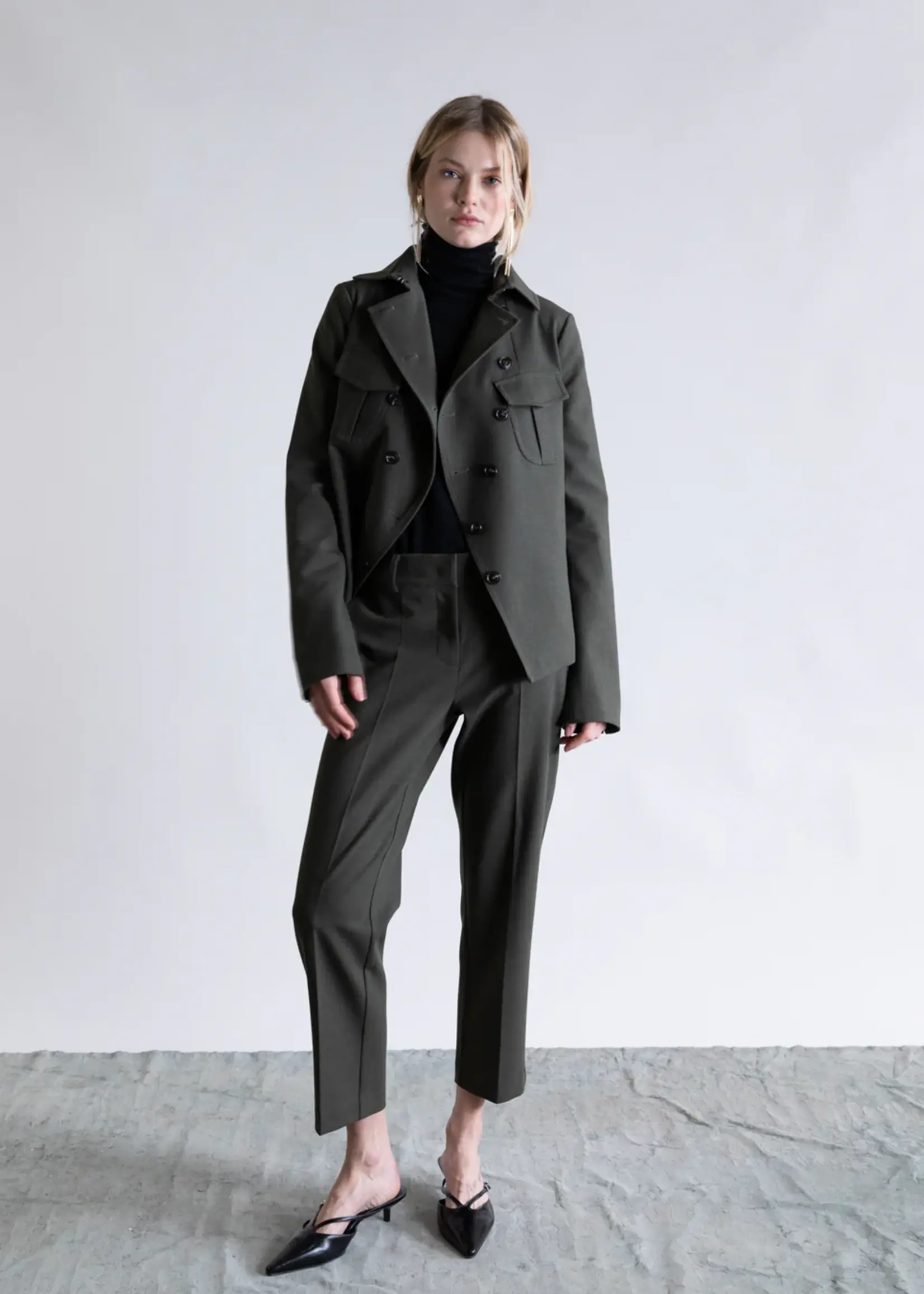 Psophia Double Line Officer Jacket- Kaki