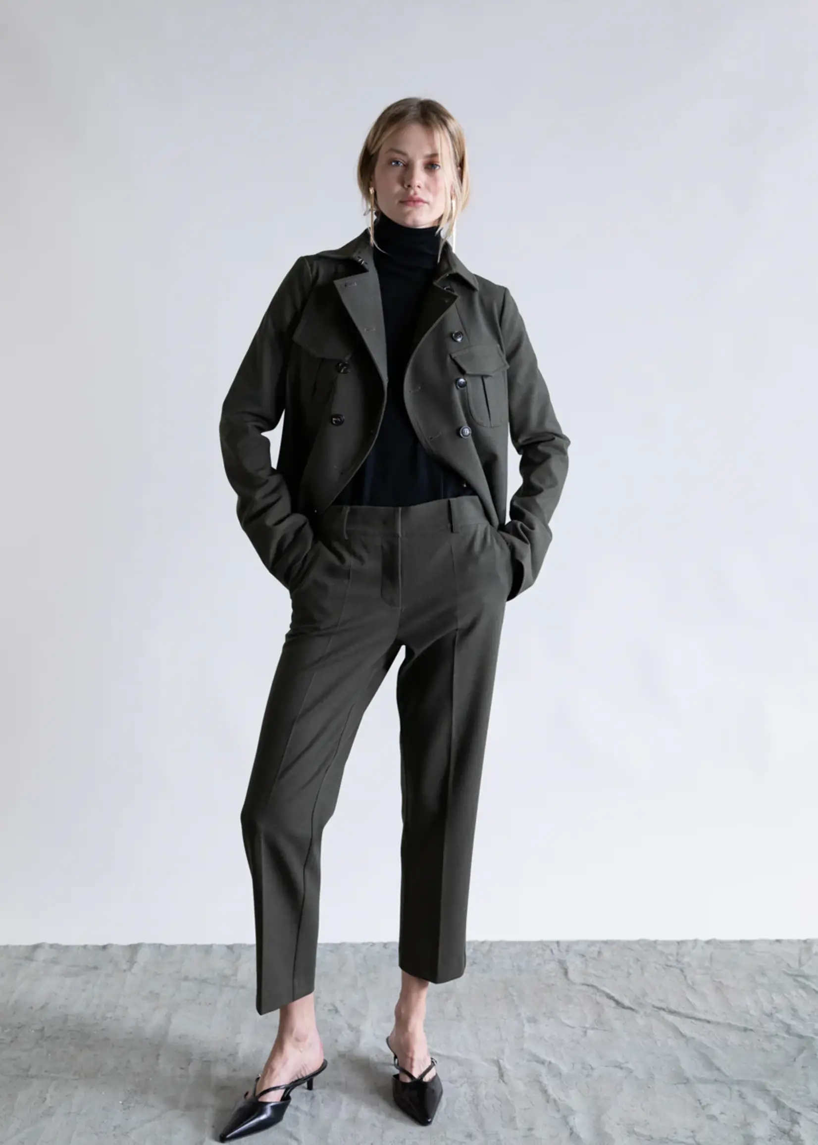 Psophia Double Line Officer Jacket- Kaki
