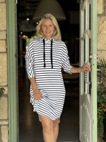 Frank & Eileen Mini James Hooded Cape Dress- White Navy Stripe