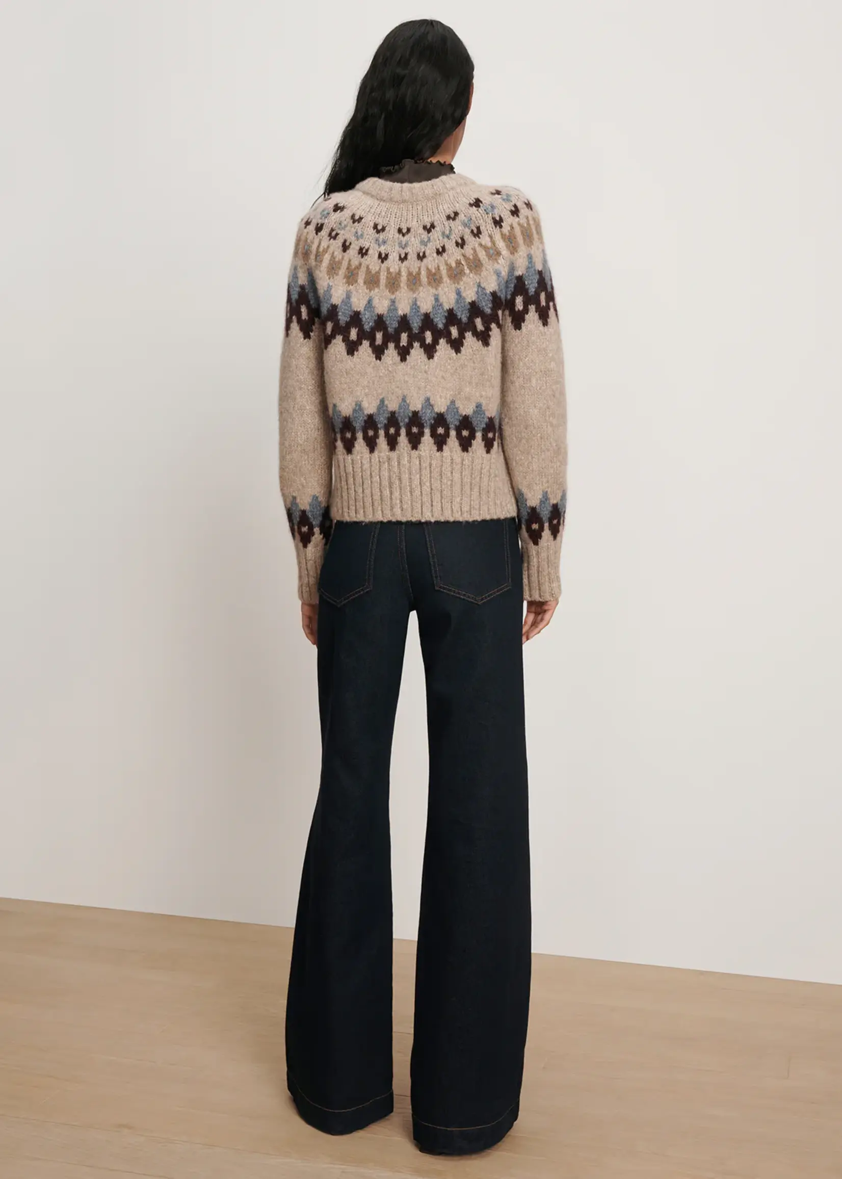 Veronica Beard Christina Fairisle Cardigan- Oatmeal