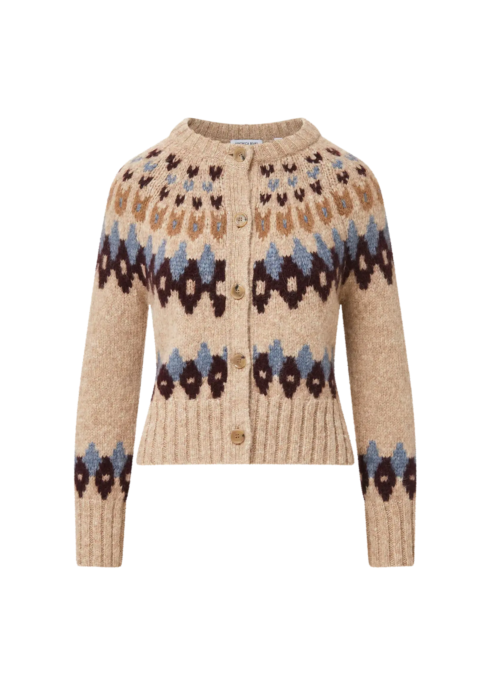 Veronica Beard Christina Fairisle Cardigan- Oatmeal