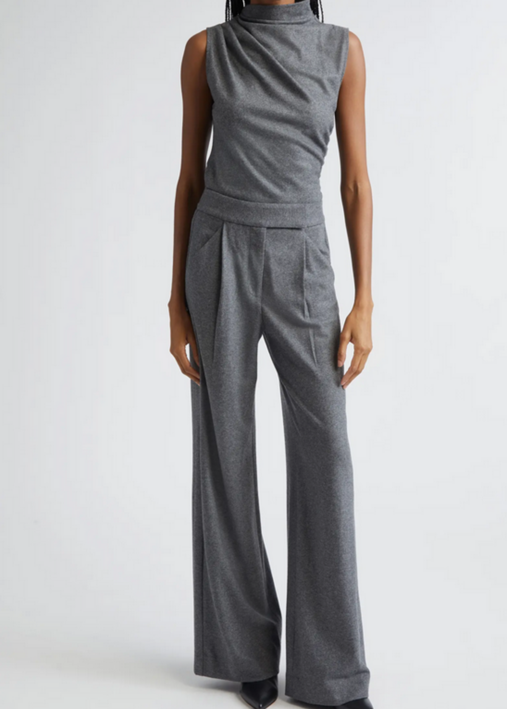 Veronica Beard Marbeau Wide Leg Pant- Heather Grey