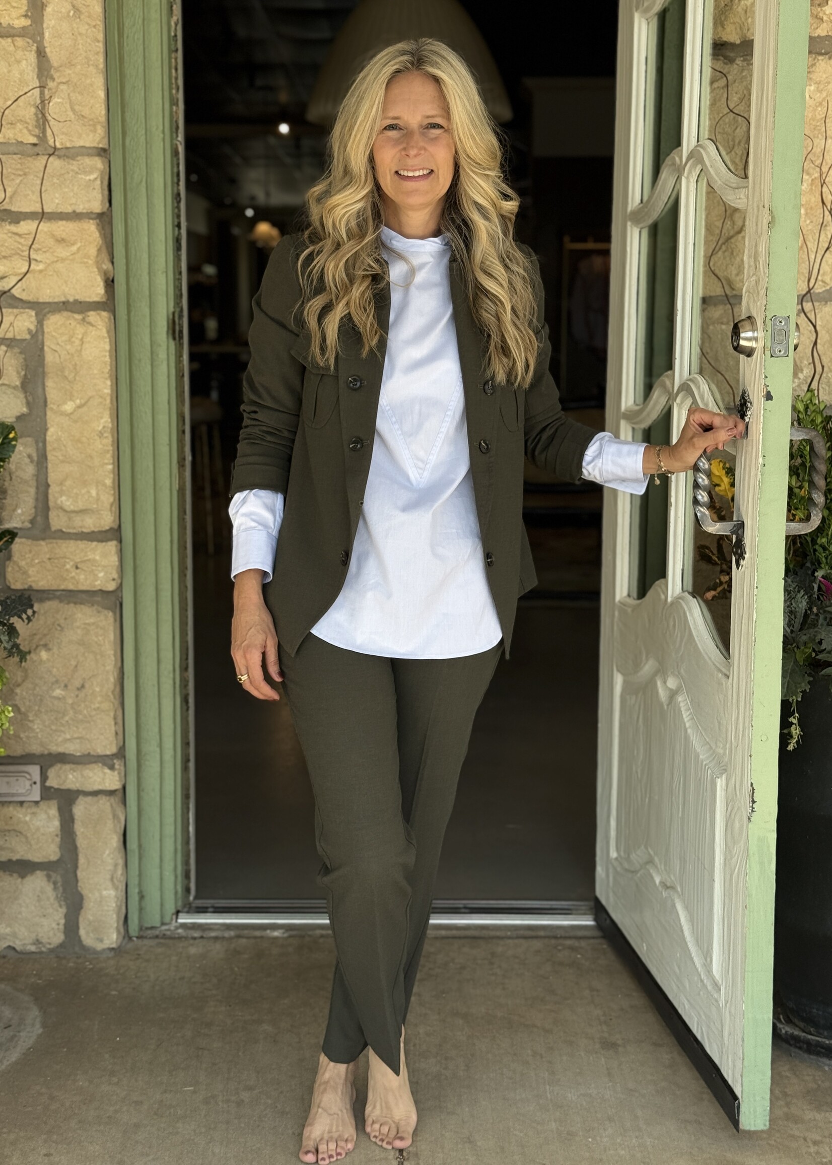 Psophia Double Line Officer Jacket- Kaki