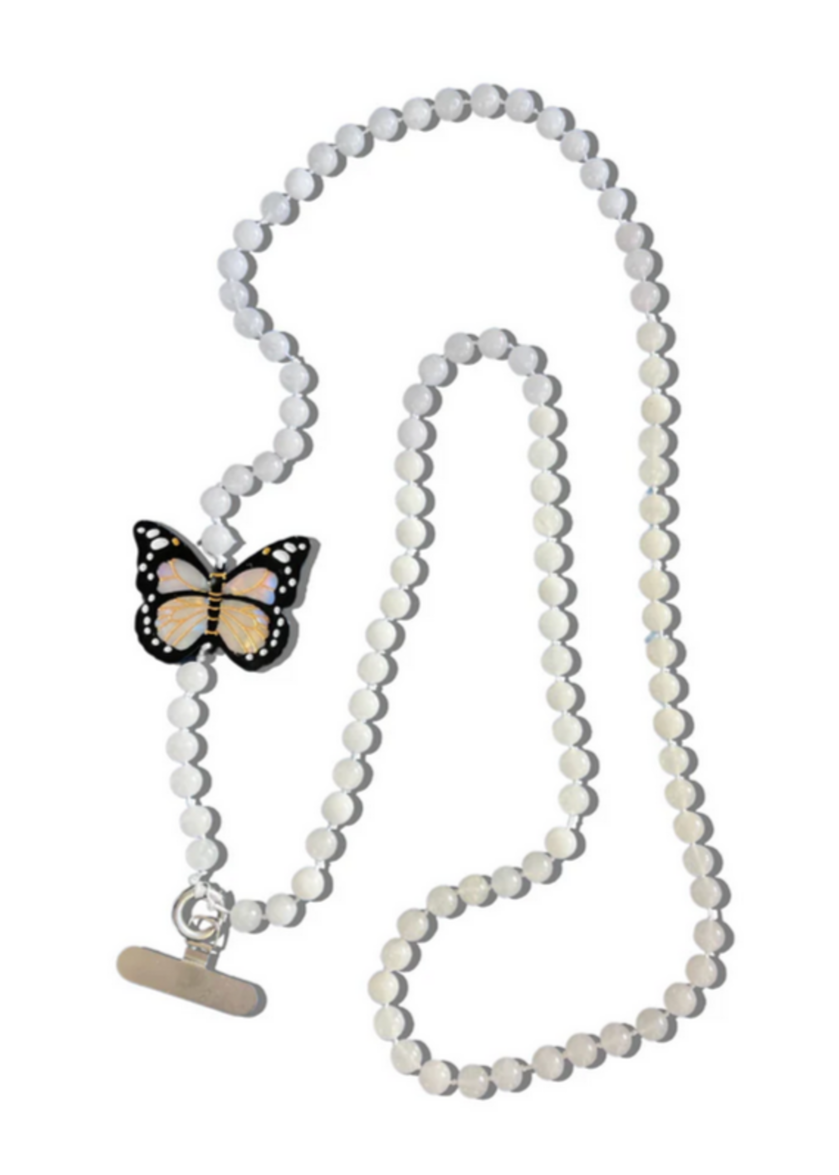 Solar Eclipse Monarch Butterfly Gemstone Crossbody Phone Chain- White