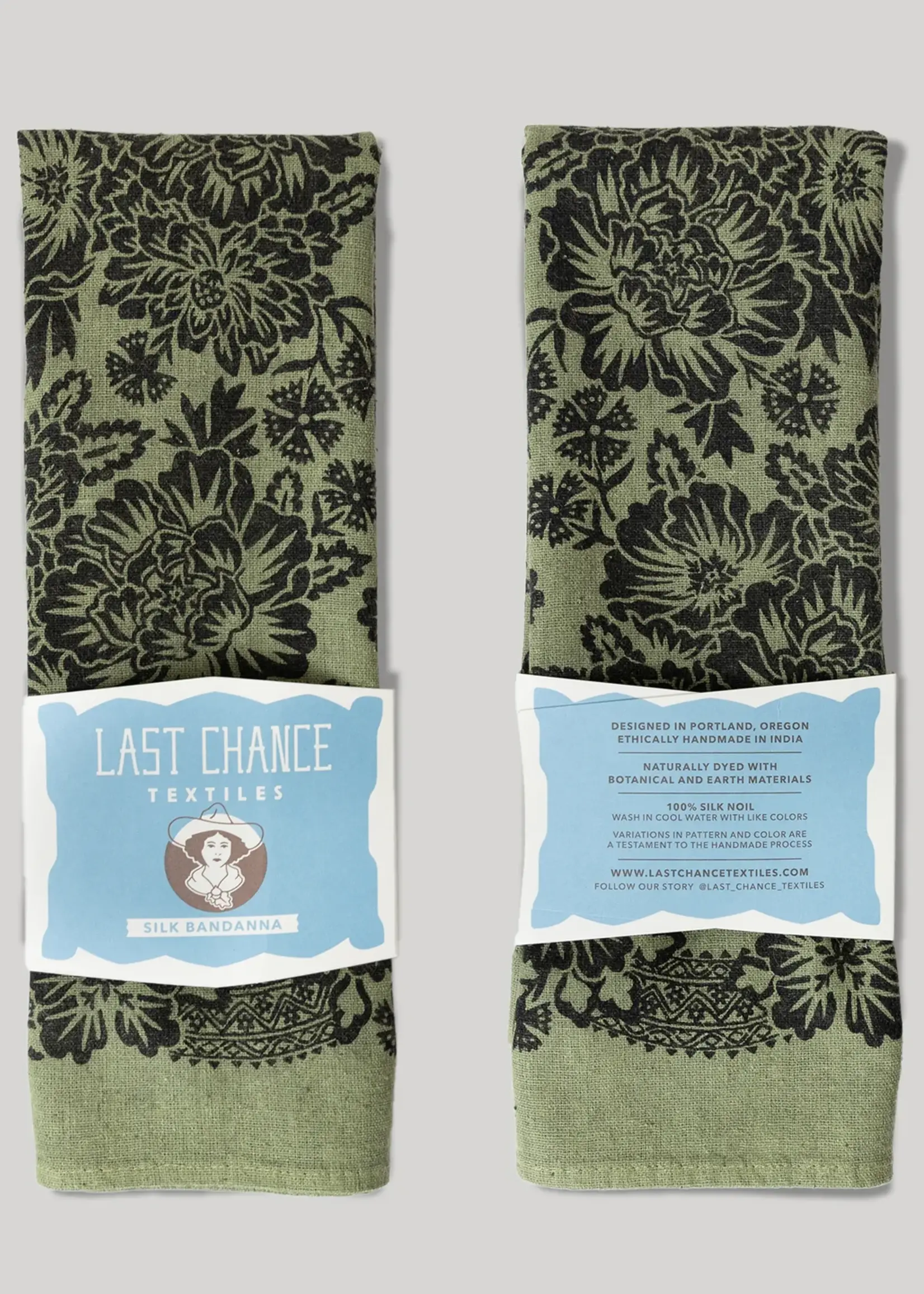 Last Chance Textiles Natural Dye Silk Bandana- Grass Green