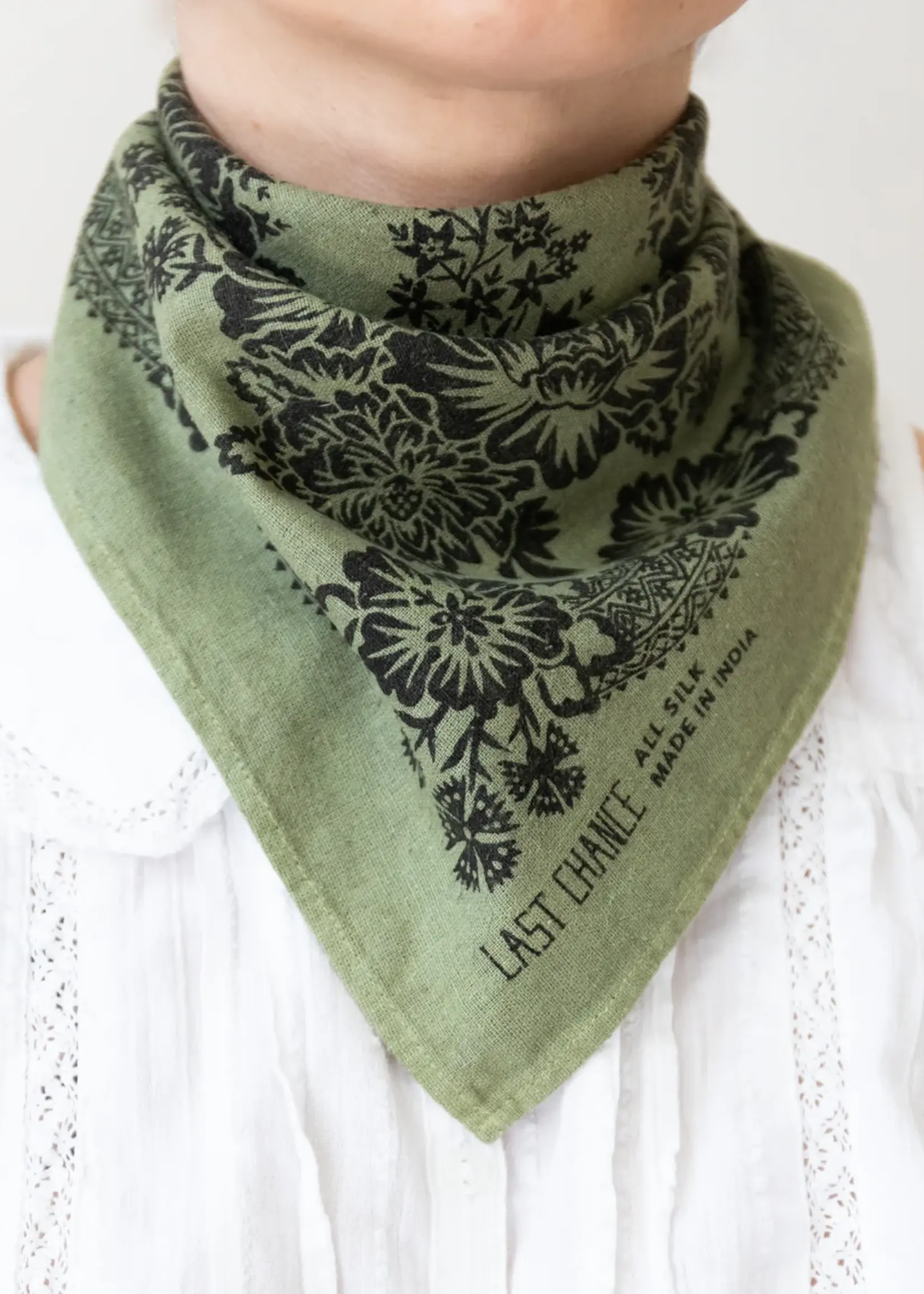 Last Chance Textiles Natural Dye Silk Bandana- Grass Green