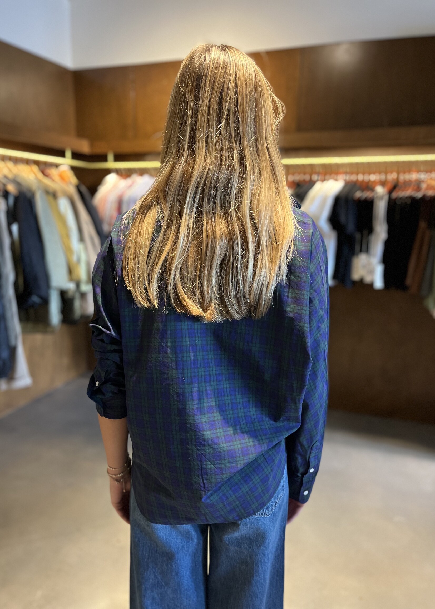 Frank & Eileen Oona- Continuous Sleeve, Relaxed Fitting Button-Up Green Blue Plaid GBTX