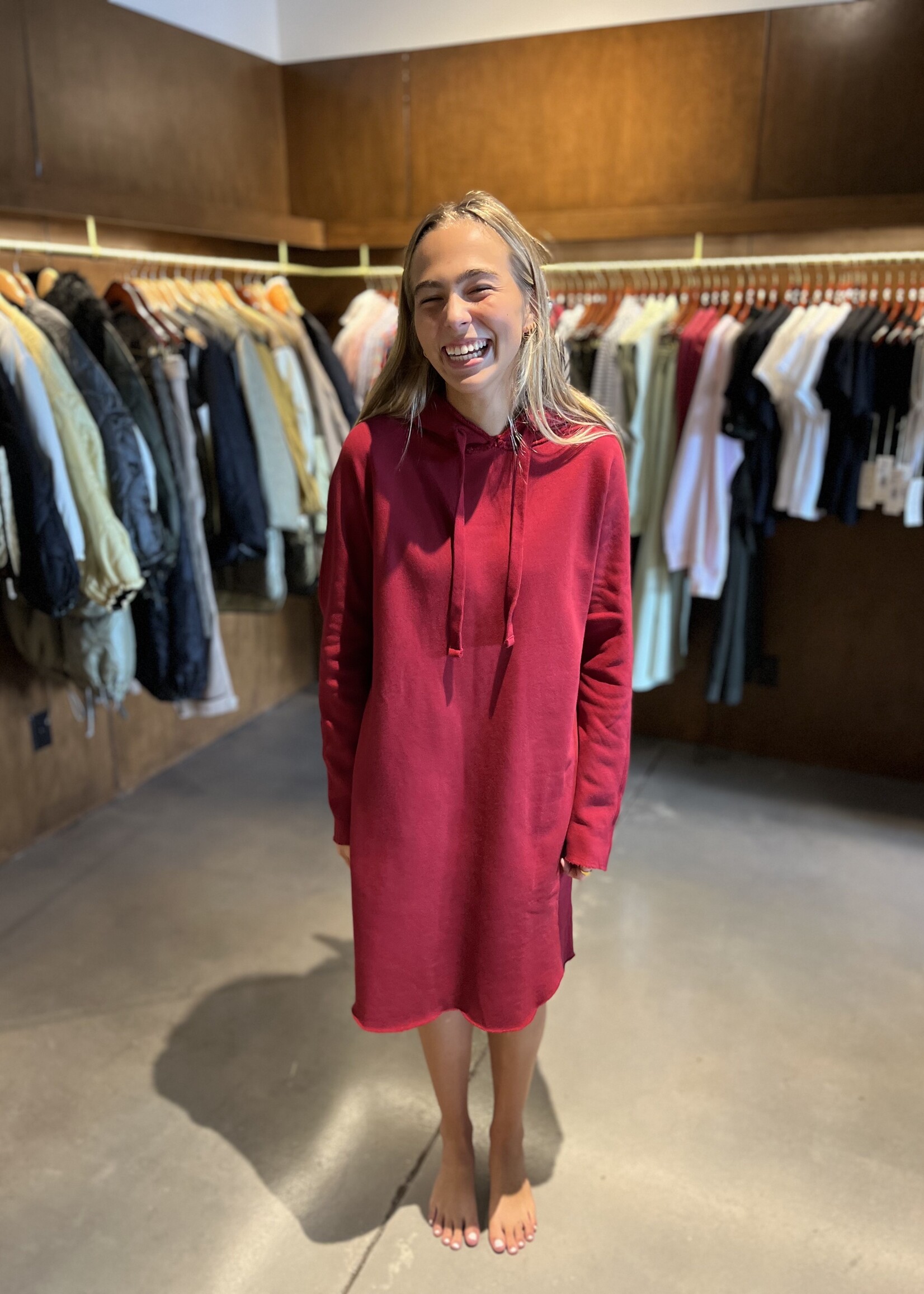 Frank & Eileen Mini James Hooded Dress- Garnet