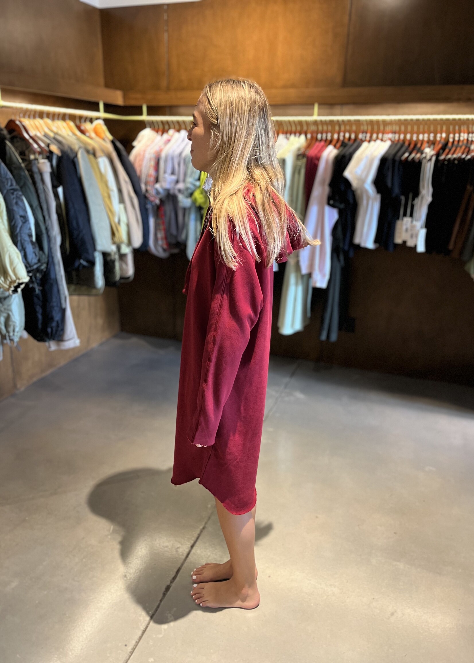 Frank & Eileen Mini James Hooded Dress- Garnet
