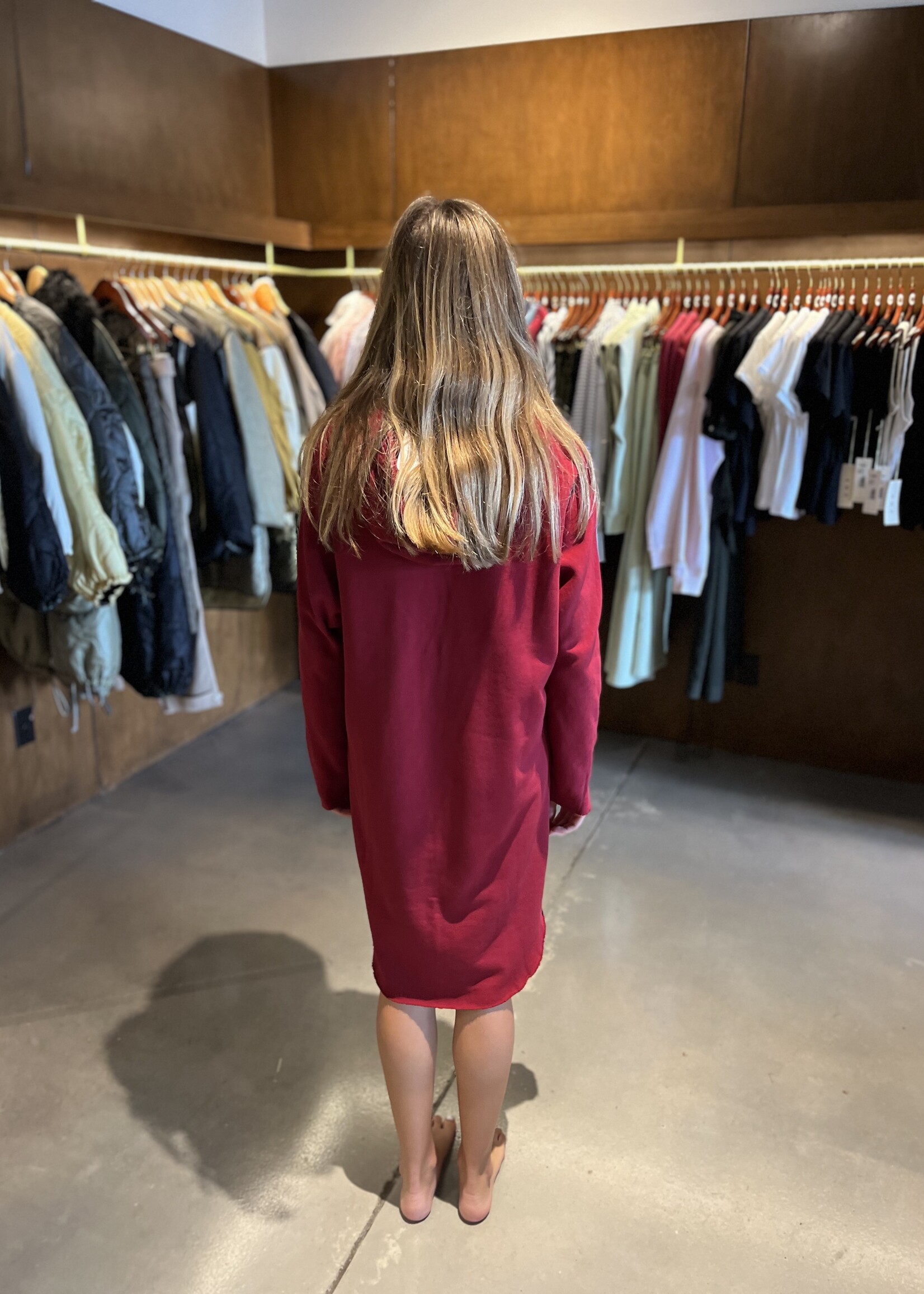 Frank & Eileen Mini James Hooded Dress- Garnet
