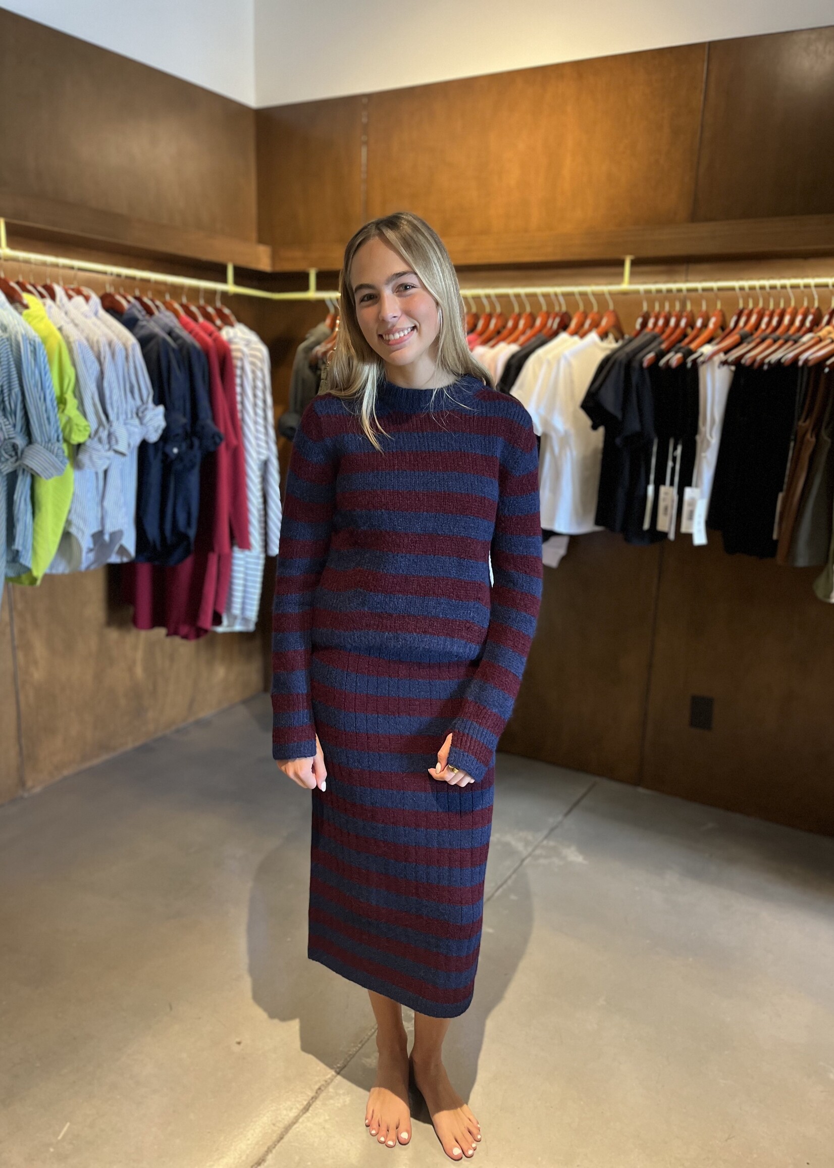 Eleven Six Pia Stripe Tube Skirt- Navy/Merlot