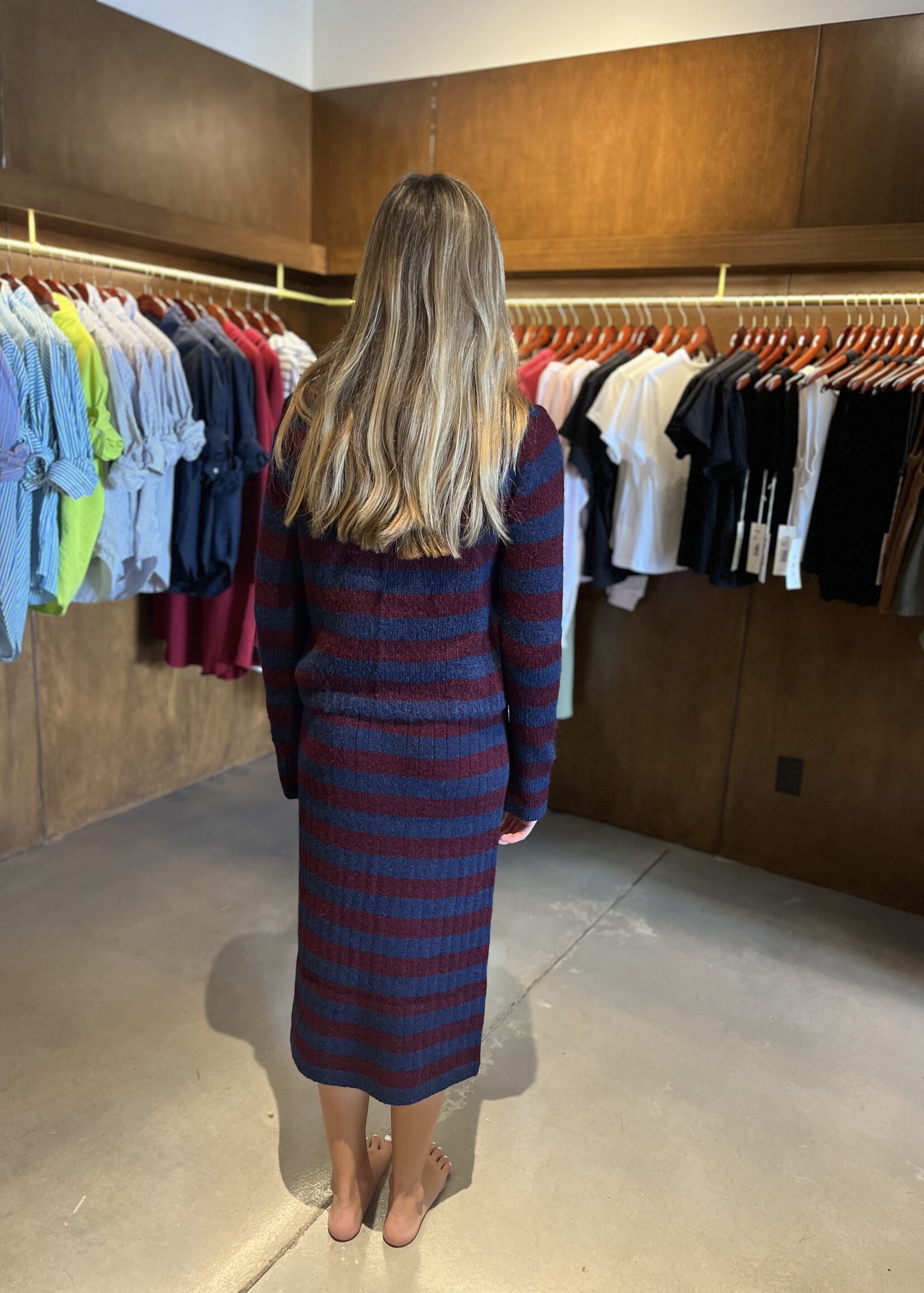 Eleven Six Pia Stripe Tube Skirt- Navy/Merlot