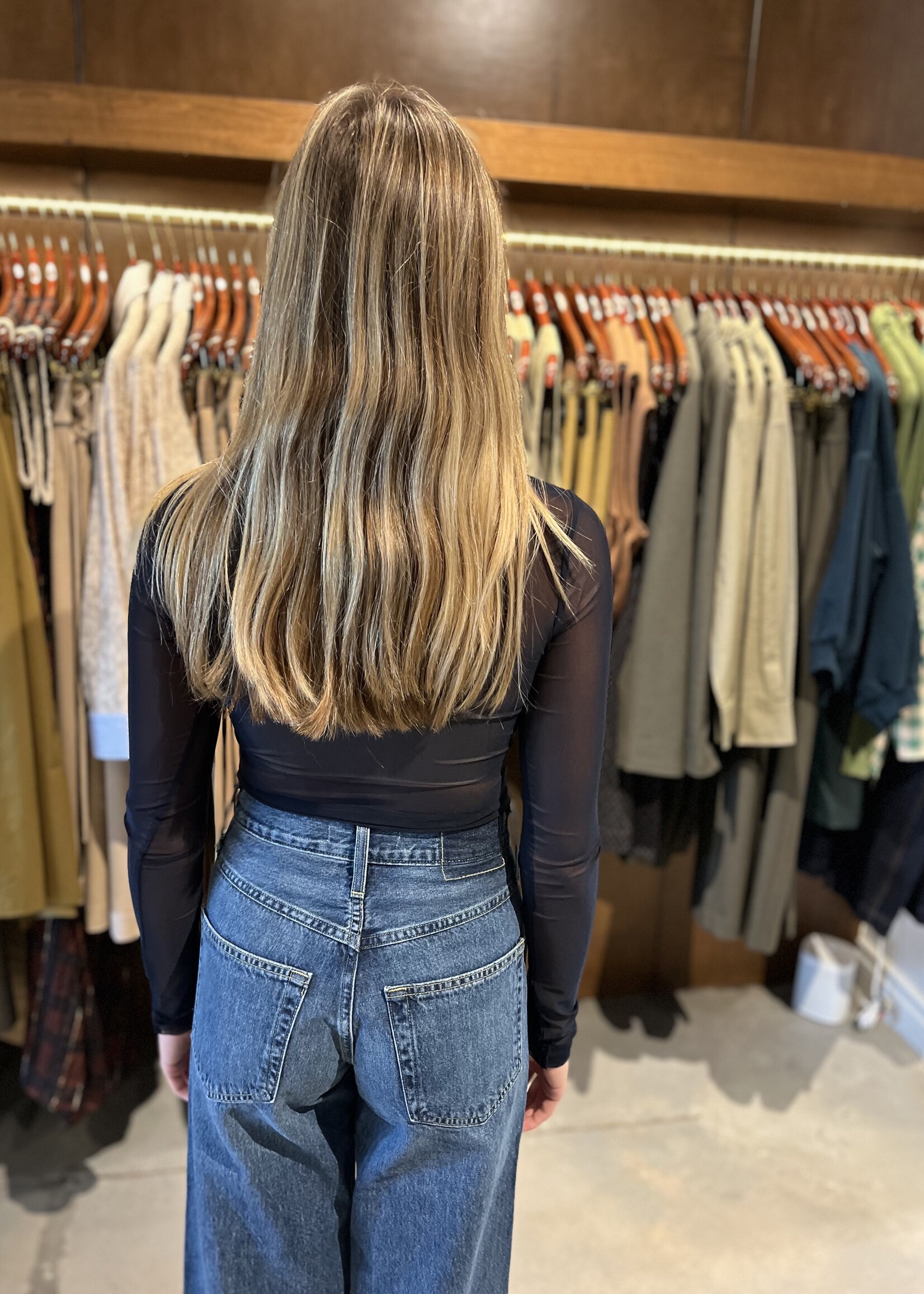 Tela Melania Tulle Top- Dark Blue