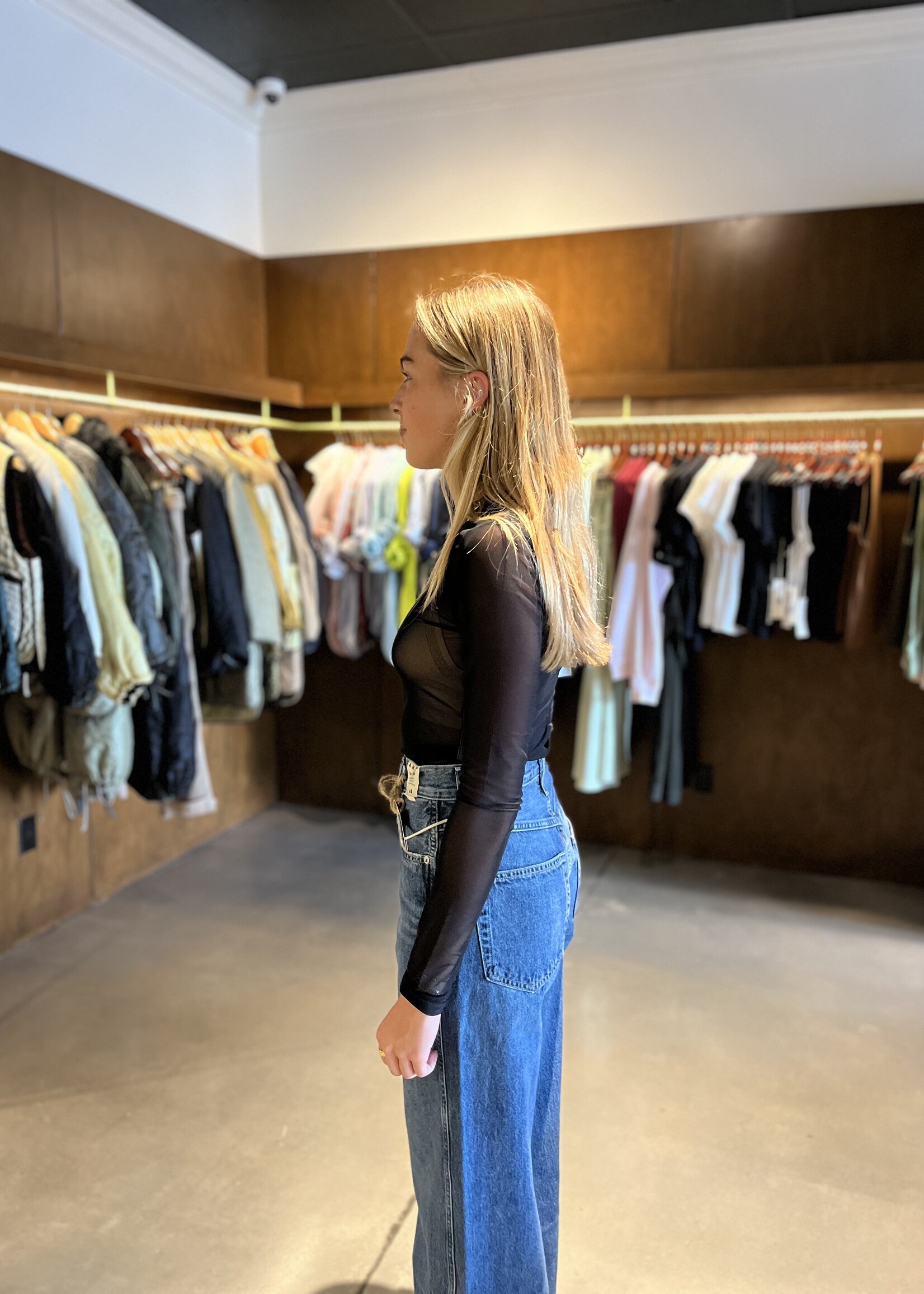 Tela Melania Sheer Tulle Top- Black