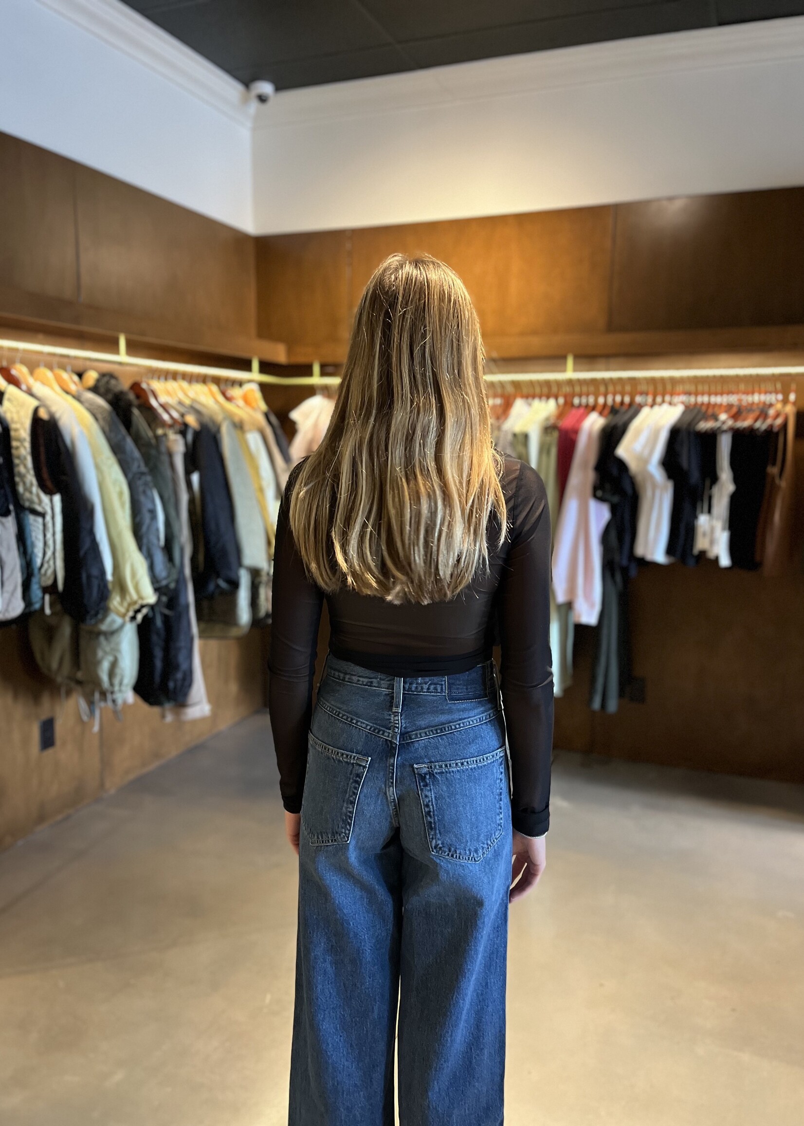 Tela Melania Sheer Tulle Top- Black