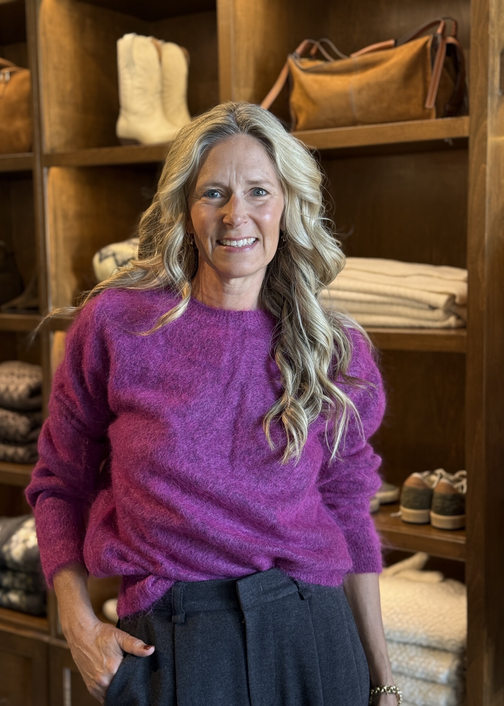 Atelier Edition Mohair Round Neck Knit- Purple