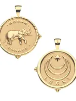 Jane Win Jewelry LUCKY JW Original Pendant Coin (Bonne Chance) Gold / 18" Drawn Link Chain