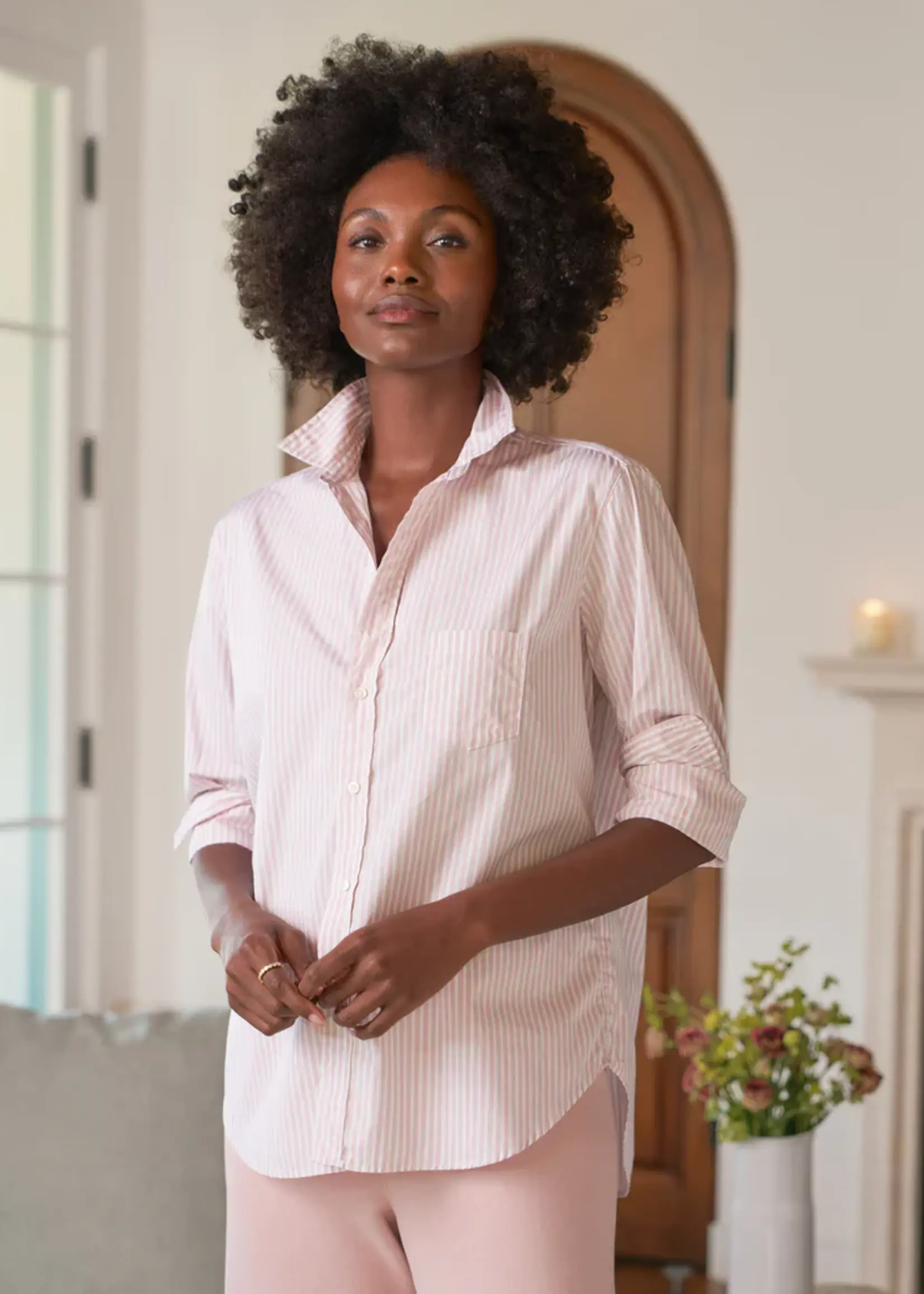 Frank & Eileen Eileen Relaxed Button-Up- Pink White Multi Stripe PWMS