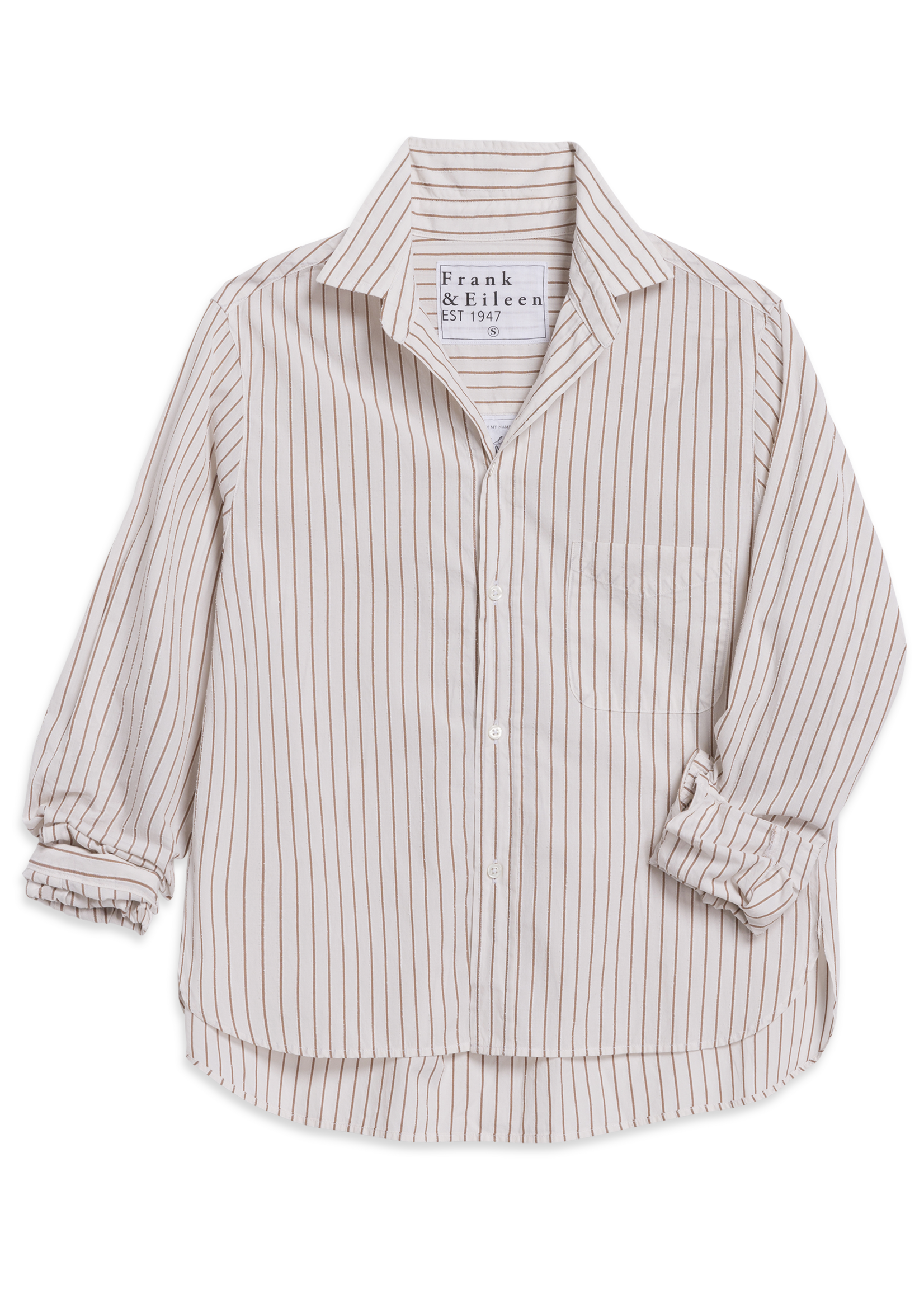 Frank & Eileen Silvio Untuckable Button-Up- Camel Cream Stripe CMCS