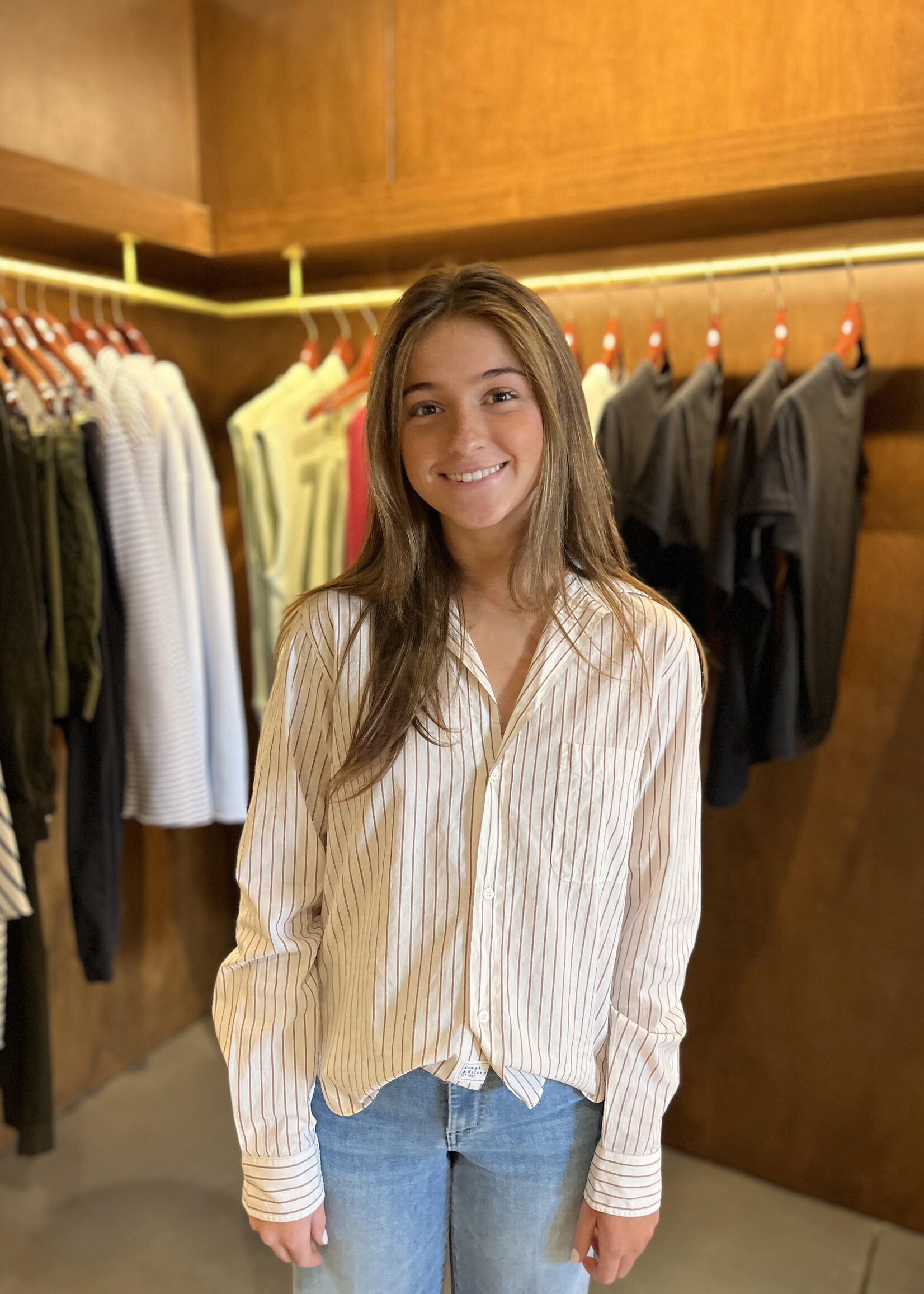 Frank & Eileen Silvio Untuckable Button-Up- Camel Cream Stripe CMCS