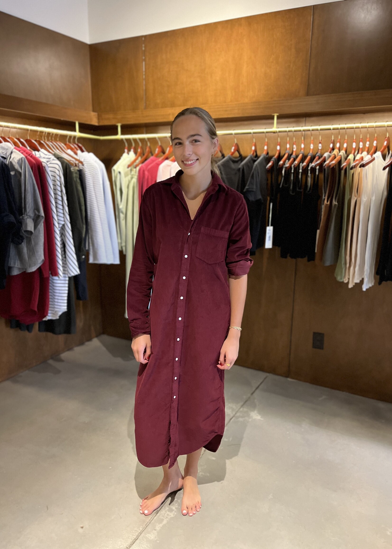 Frank & Eileen Rory Maxi Shirtdress- Maroon Cords MRNC
