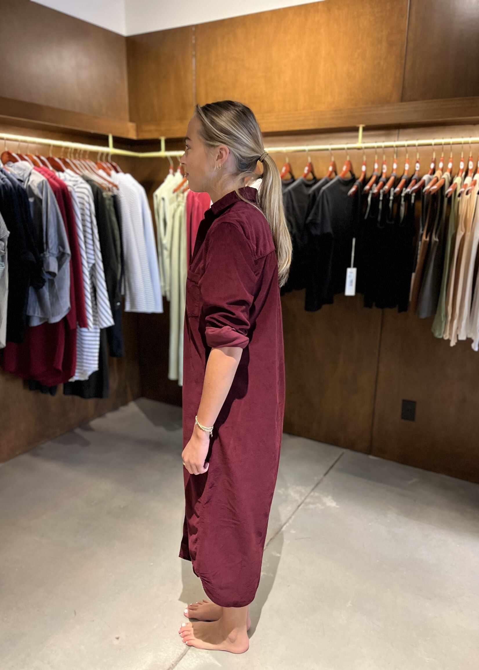 Frank & Eileen Rory Maxi Shirtdress- Maroon Cords MRNC