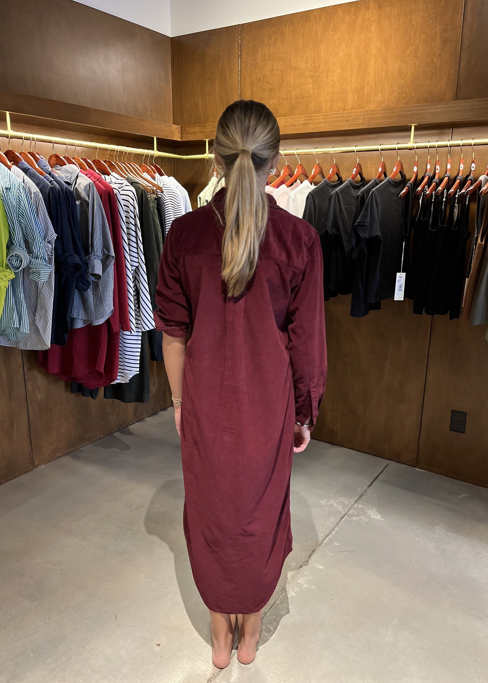 Frank & Eileen Rory Maxi Shirtdress- Maroon Cords MRNC