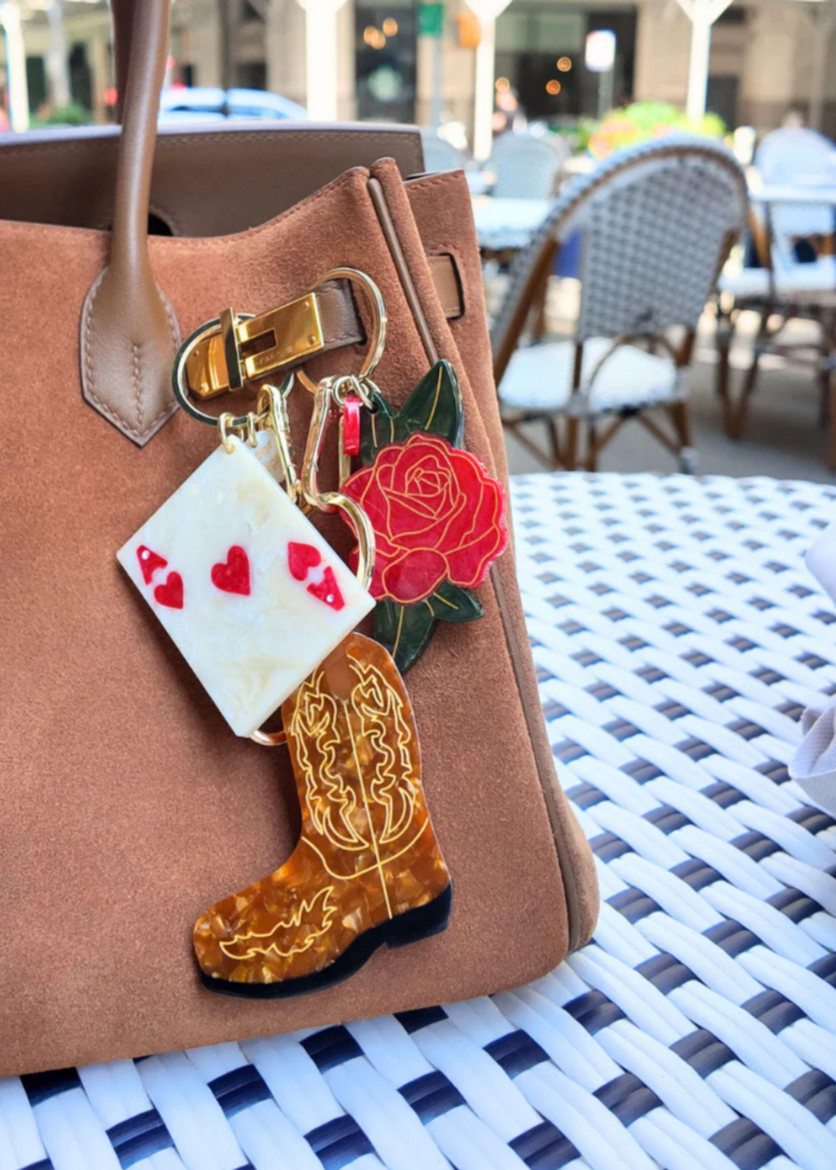 Solar Eclipse Cowboy Boot Bag Charm + Keychain- Brown