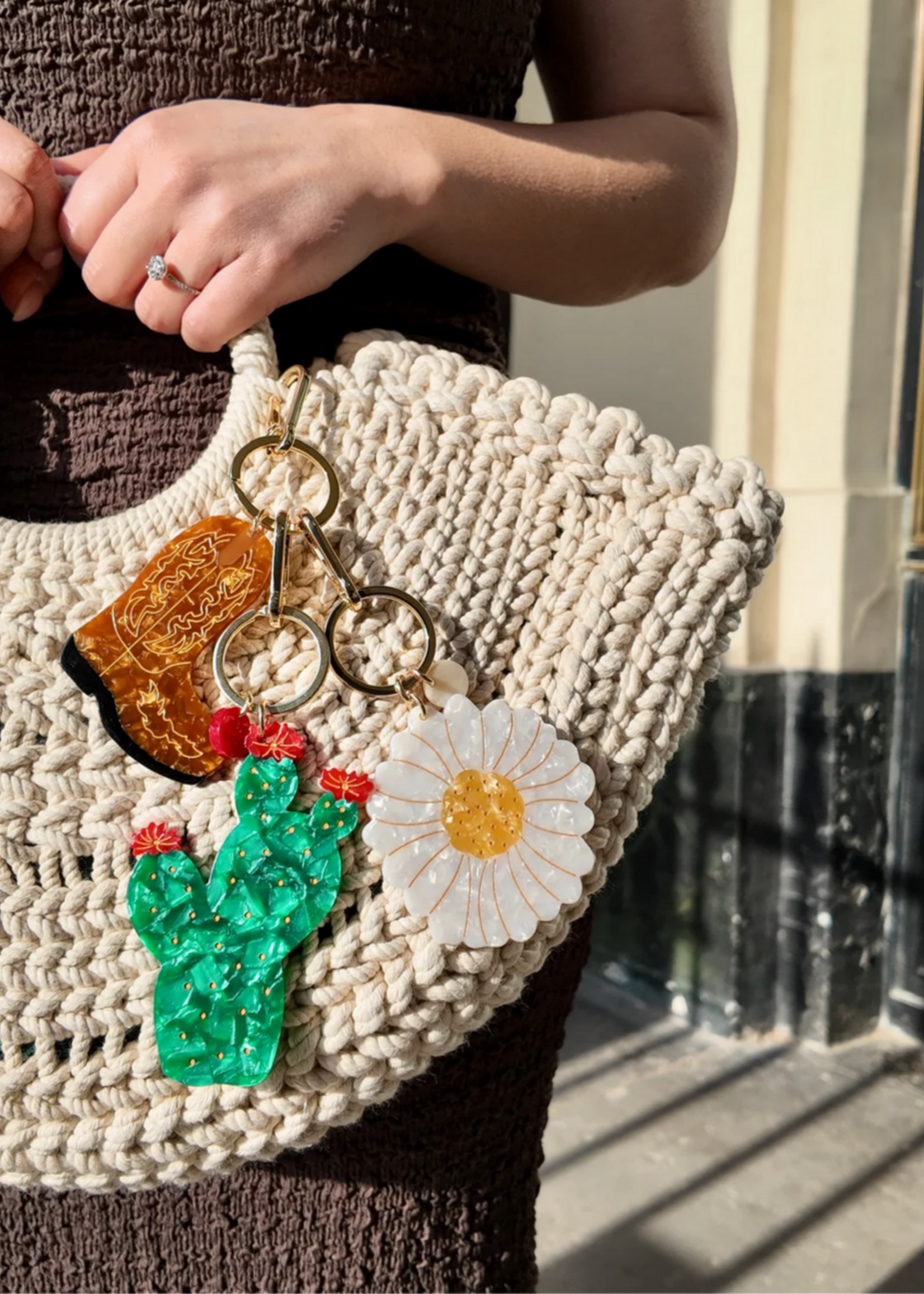 Solar Eclipse Cowboy Boot Bag Charm + Keychain- Brown