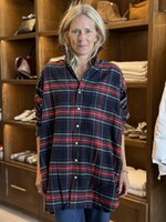 Frank & Eileen Mackenzie One Size Oversized Button-Up- Black Large Plaid