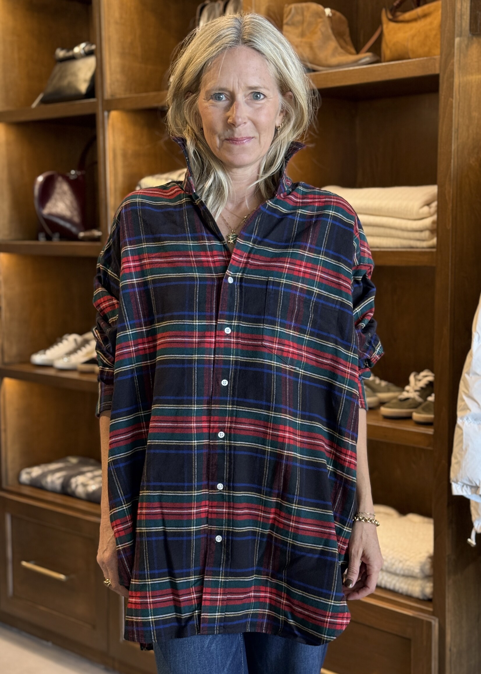 Frank & Eileen Mackenzie One Size Oversized Button-Up- Black Large Plaid EXBK