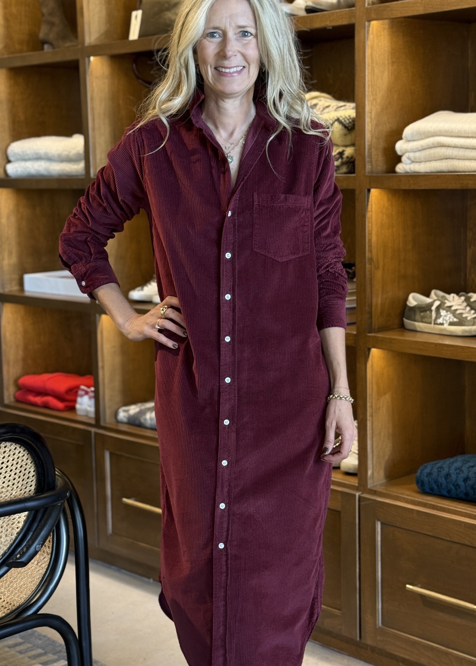 Frank & Eileen Rory Maxi Shirtdress- Maroon Cords MRNC
