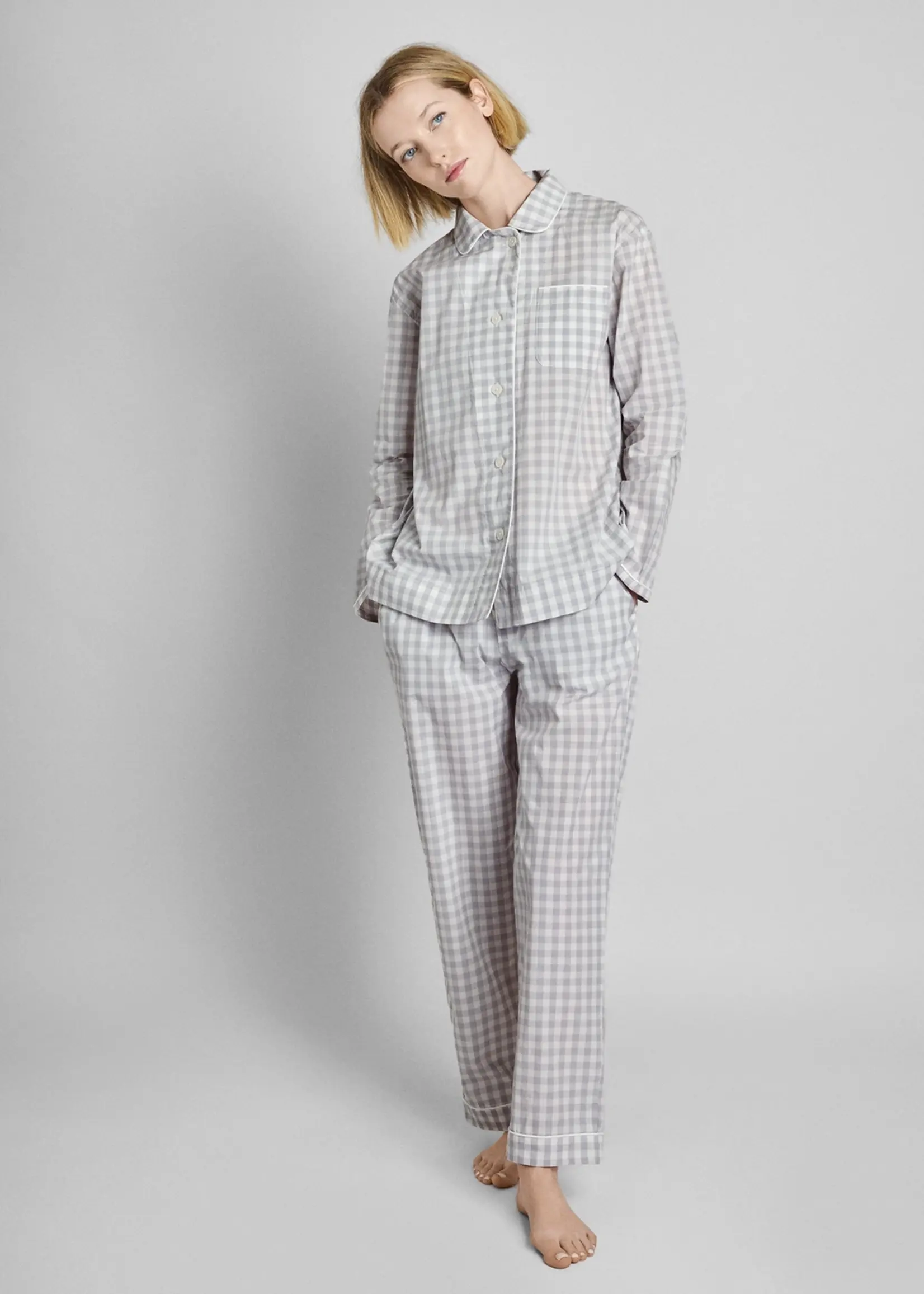 Sleepy Jones Bishop Pajama Set- Large Grey Gingham