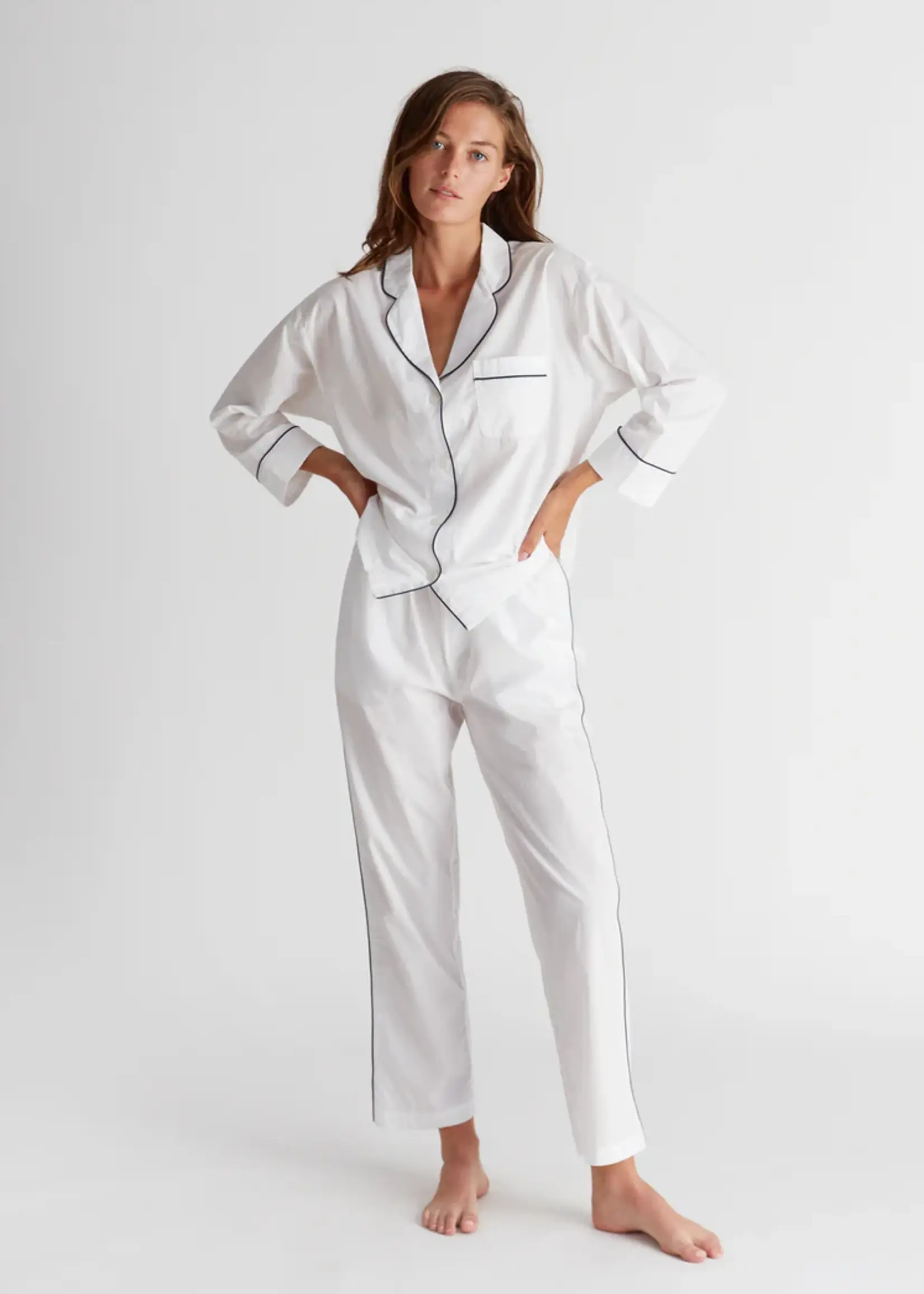 Sleepy Jones Marina Pajama Set- White End on End