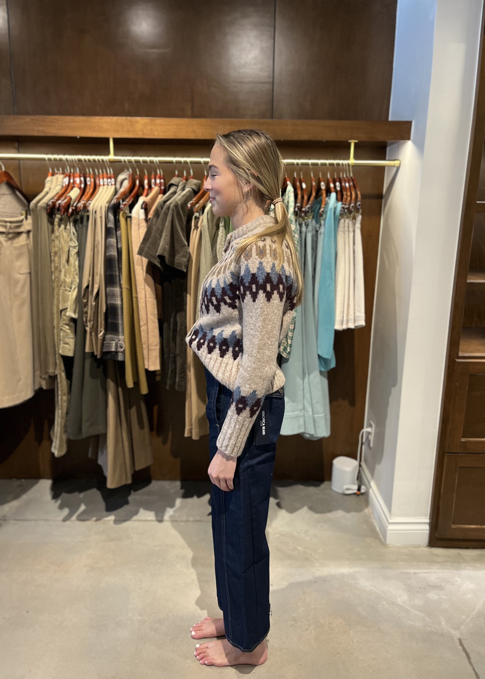 Veronica Beard Christina Fairisle Cardigan- Oatmeal