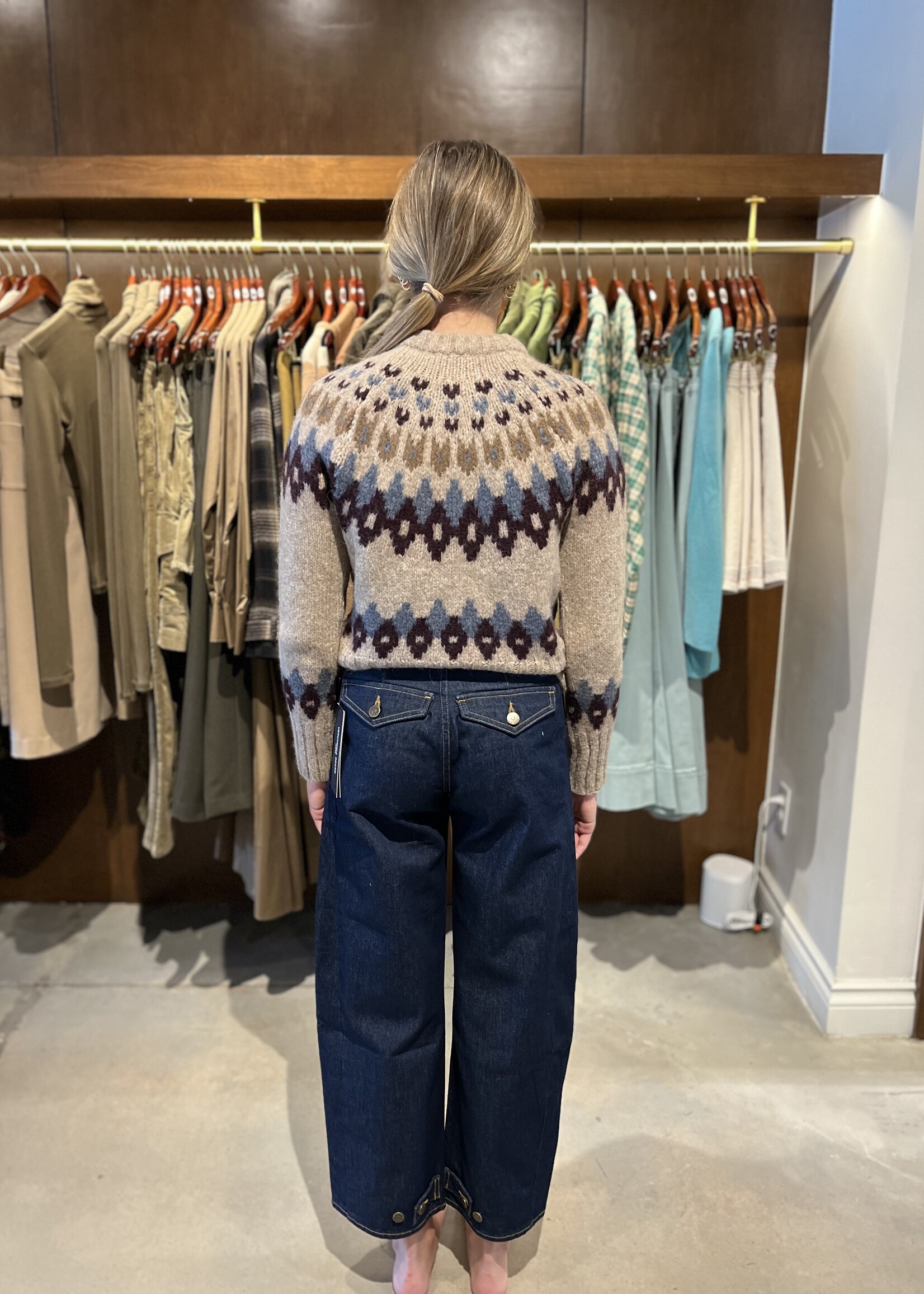 Veronica Beard Christina Fairisle Cardigan- Oatmeal