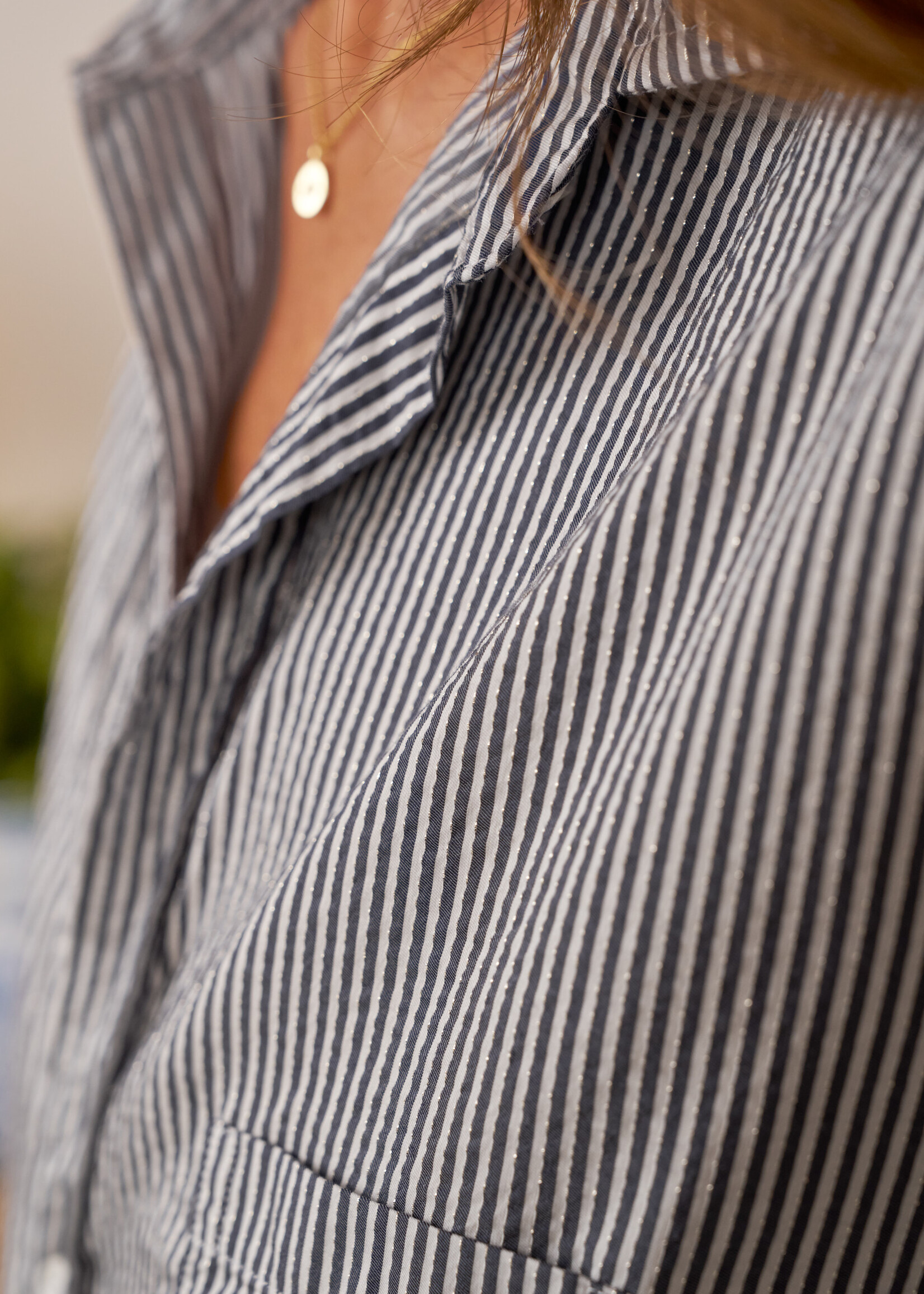 Frank & Eileen Eileen Relaxed Button-Up- Blue, White, Silver Stripe BSSG