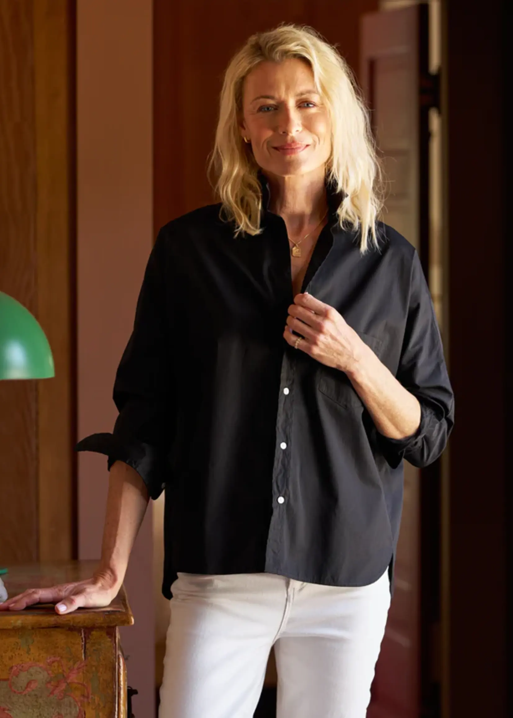 Frank & Eileen Oona Continuous Sleeve Relaxed Fit Button-Up- Black Superluxe BKSX