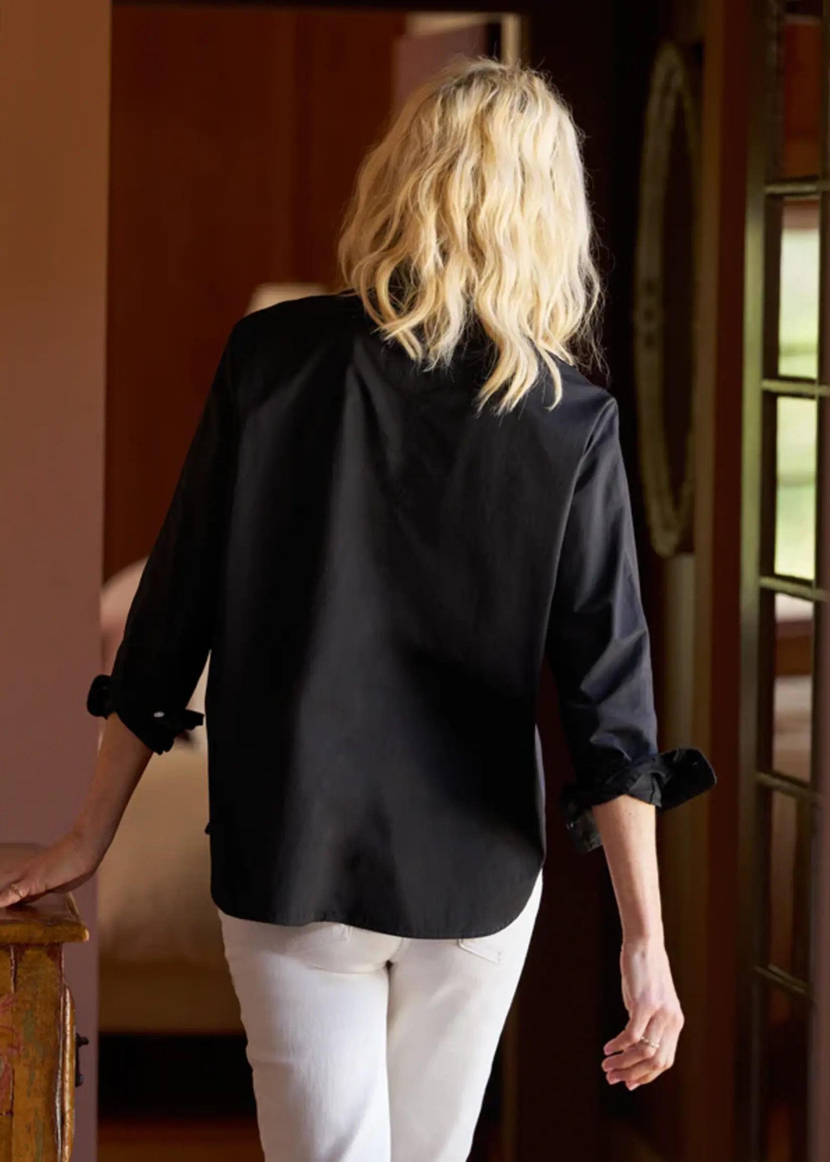 Frank & Eileen Oona Continuous Sleeve Relaxed Fit Button-Up- Black Superluxe BKSX