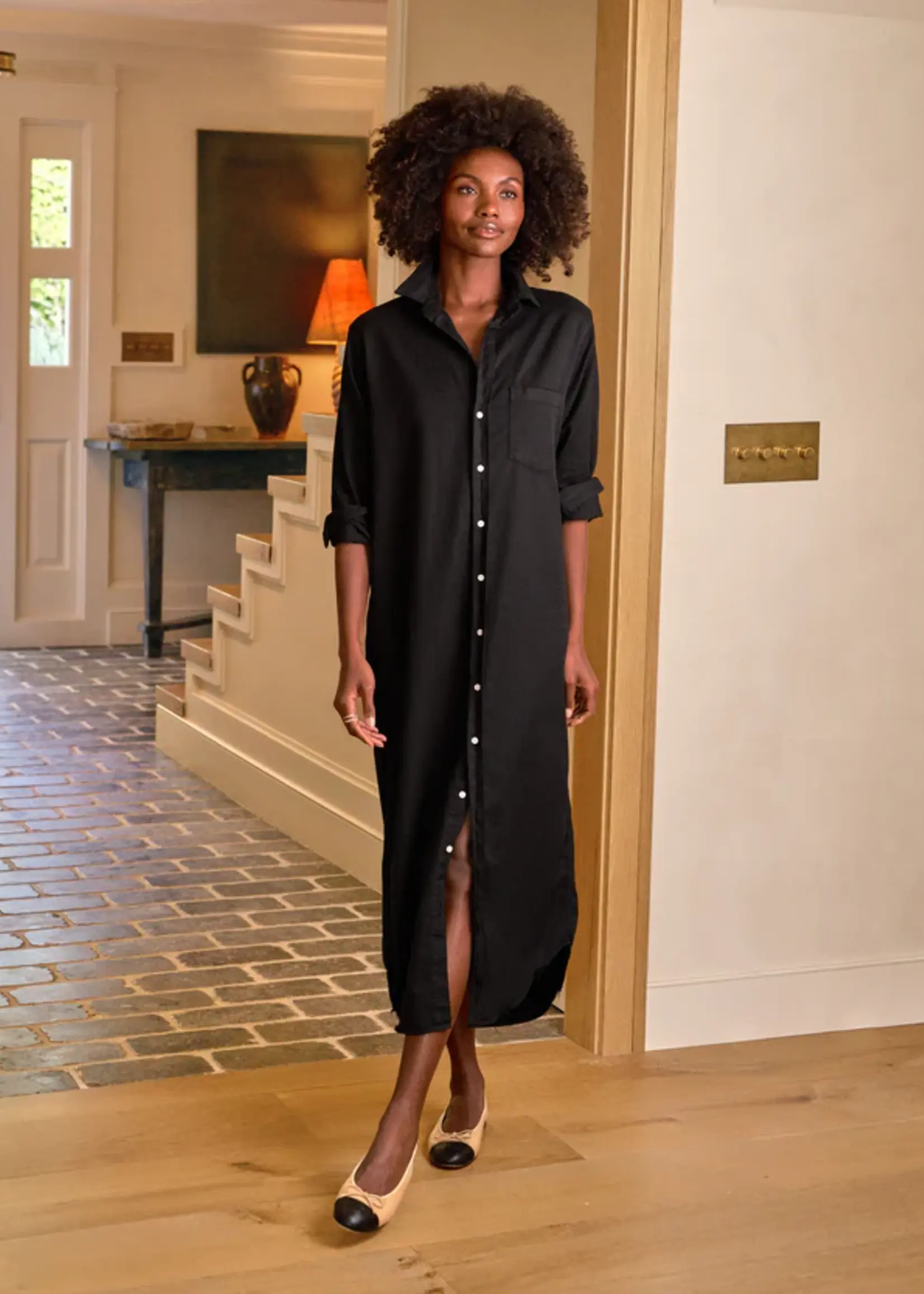Frank & Eileen Rory Maxi Shirtdress- Blackout Denim BKCD