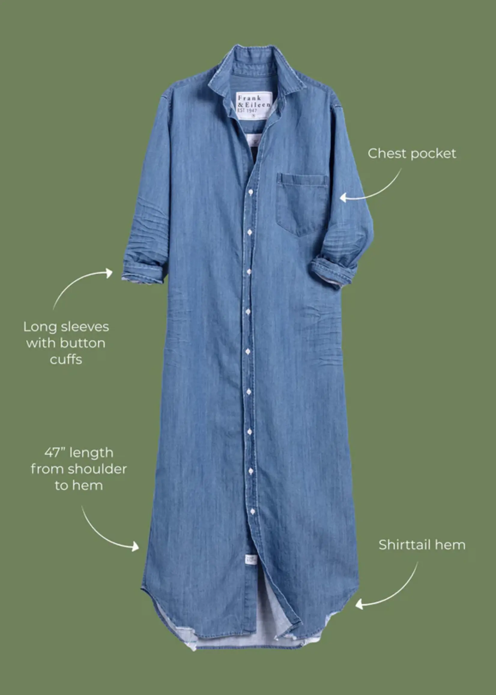 Frank & Eileen Rory Maxi Shirtdress- Blackout Denim BKCD
