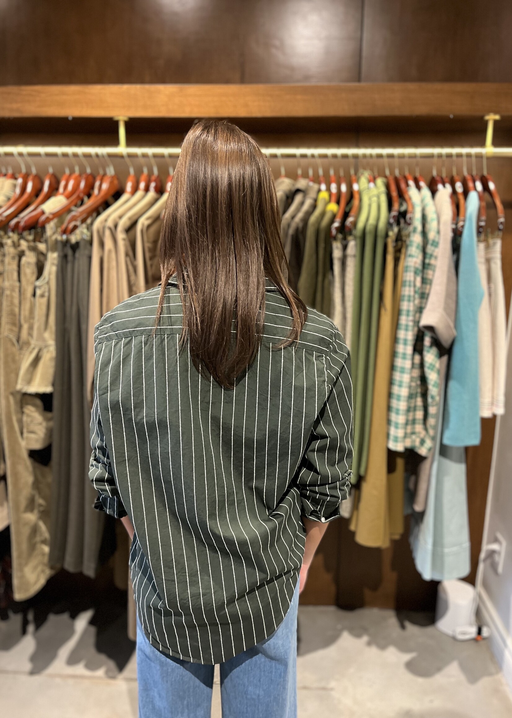 Frank & Eileen Eileen Relaxed Button-Up- Green White Textured Stripe WTVS