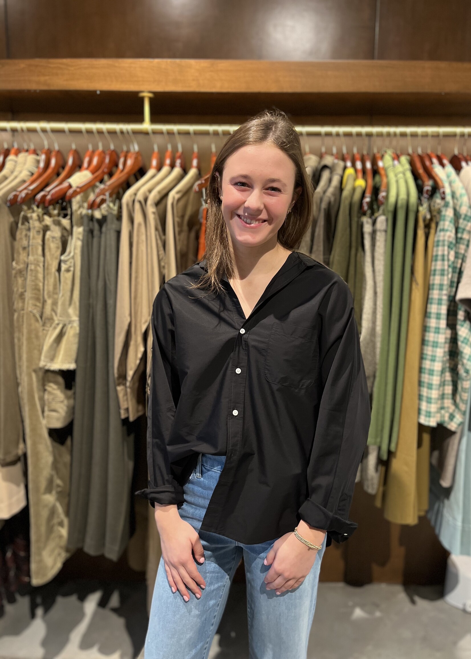 Frank & Eileen Oona Continuous Sleeve Relaxed Fit Button-Up- Black Superluxe BKSX