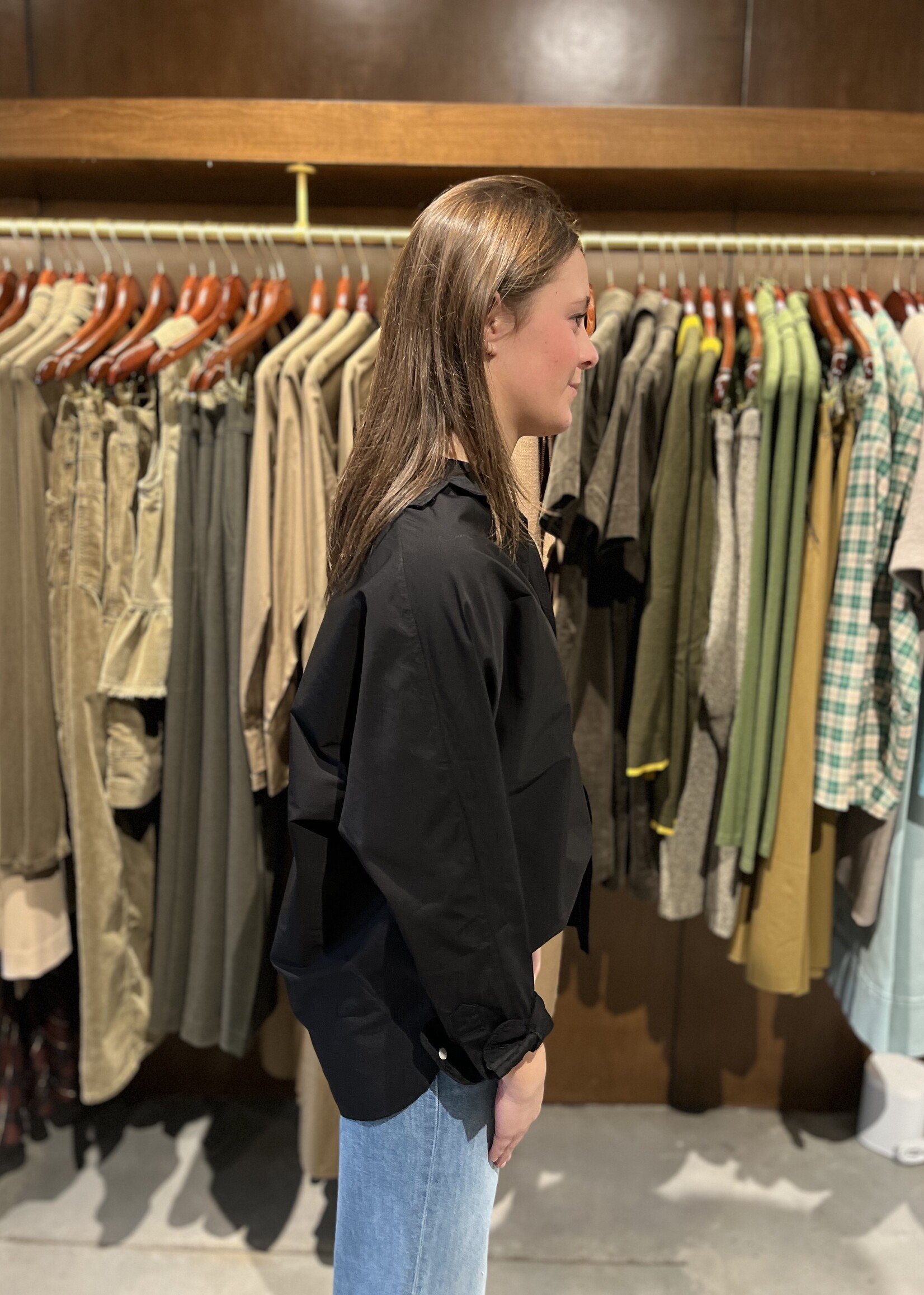 Frank & Eileen Oona Continuous Sleeve Relaxed Fit Button-Up- Black Superluxe BKSX