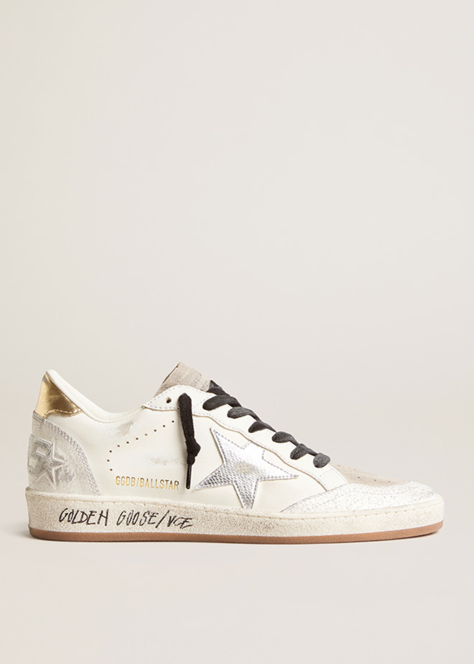 Golden Goose Ball Star Leather Upper Crack Toe and Spur Mini Viper Leather Printed Star Laminated Heel Signature