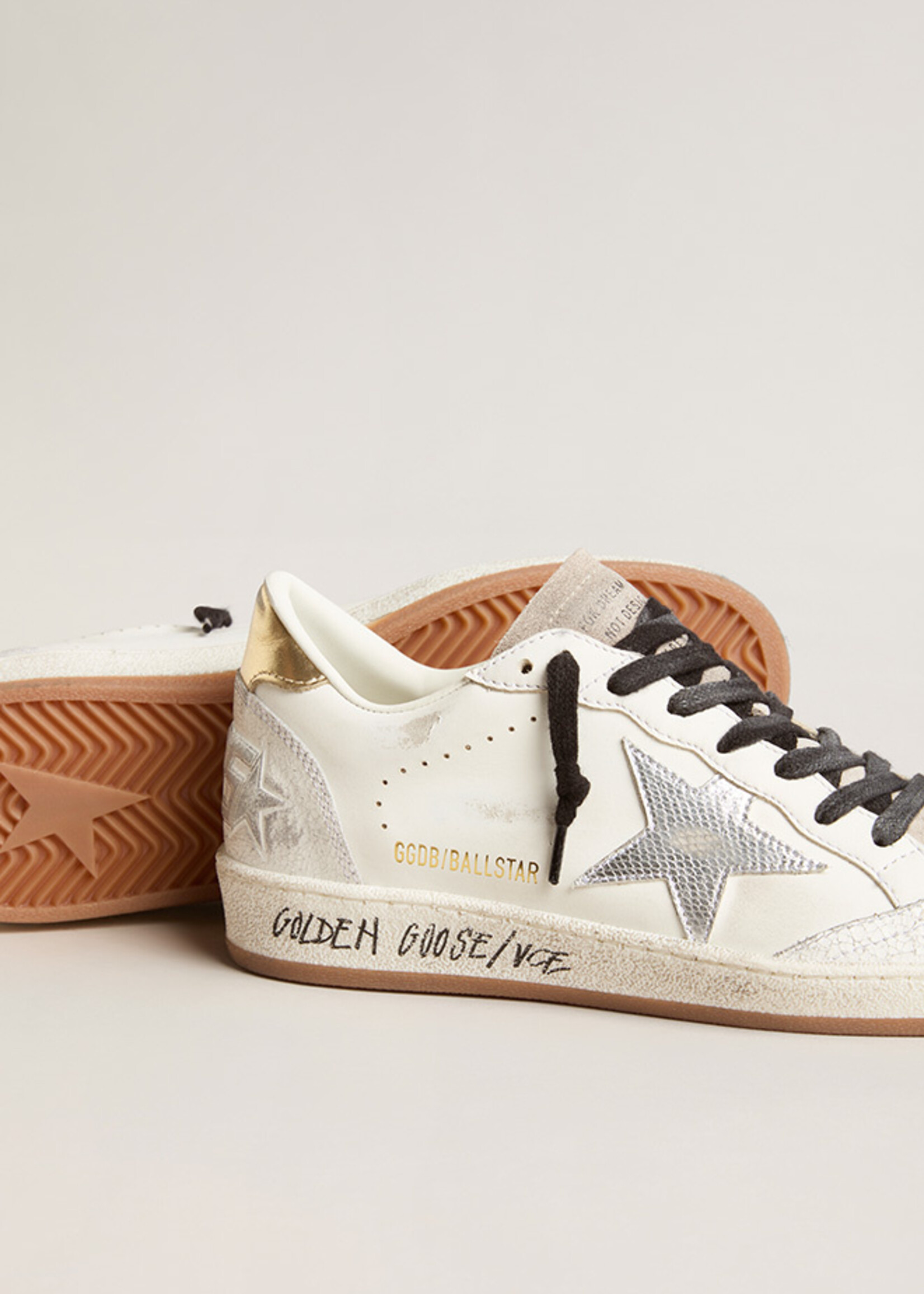 Golden Goose Ball Star Leather Upper Crack Toe and Spur Mini Viper Leather Printed Star Laminated Heel Signature