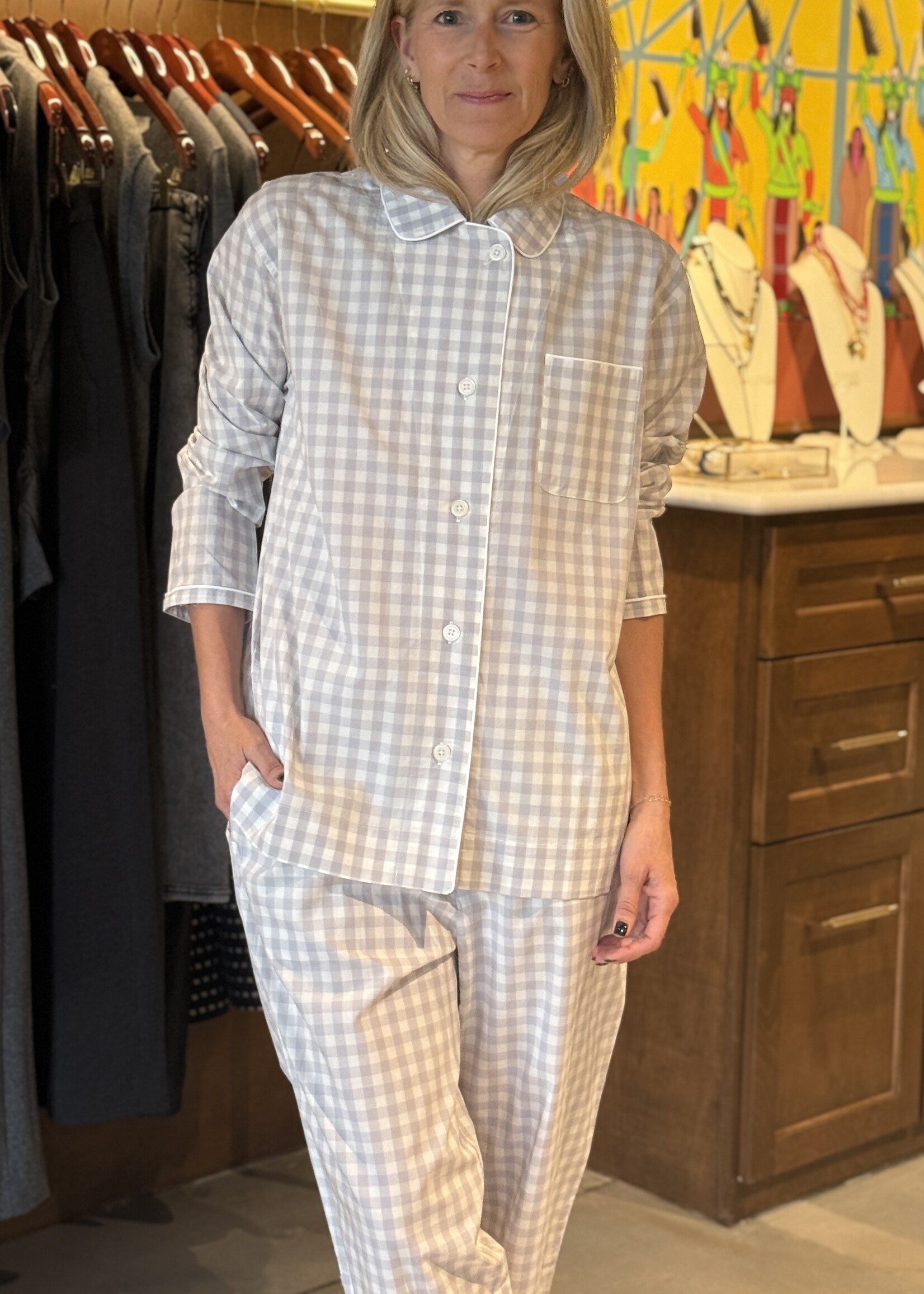 Sleepy Jones Bishop Pajama Set- Large Grey Gingham