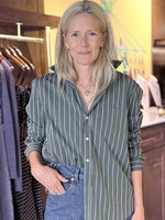 Frank & Eileen Eileen Button-Up- Green White Textured Stripe